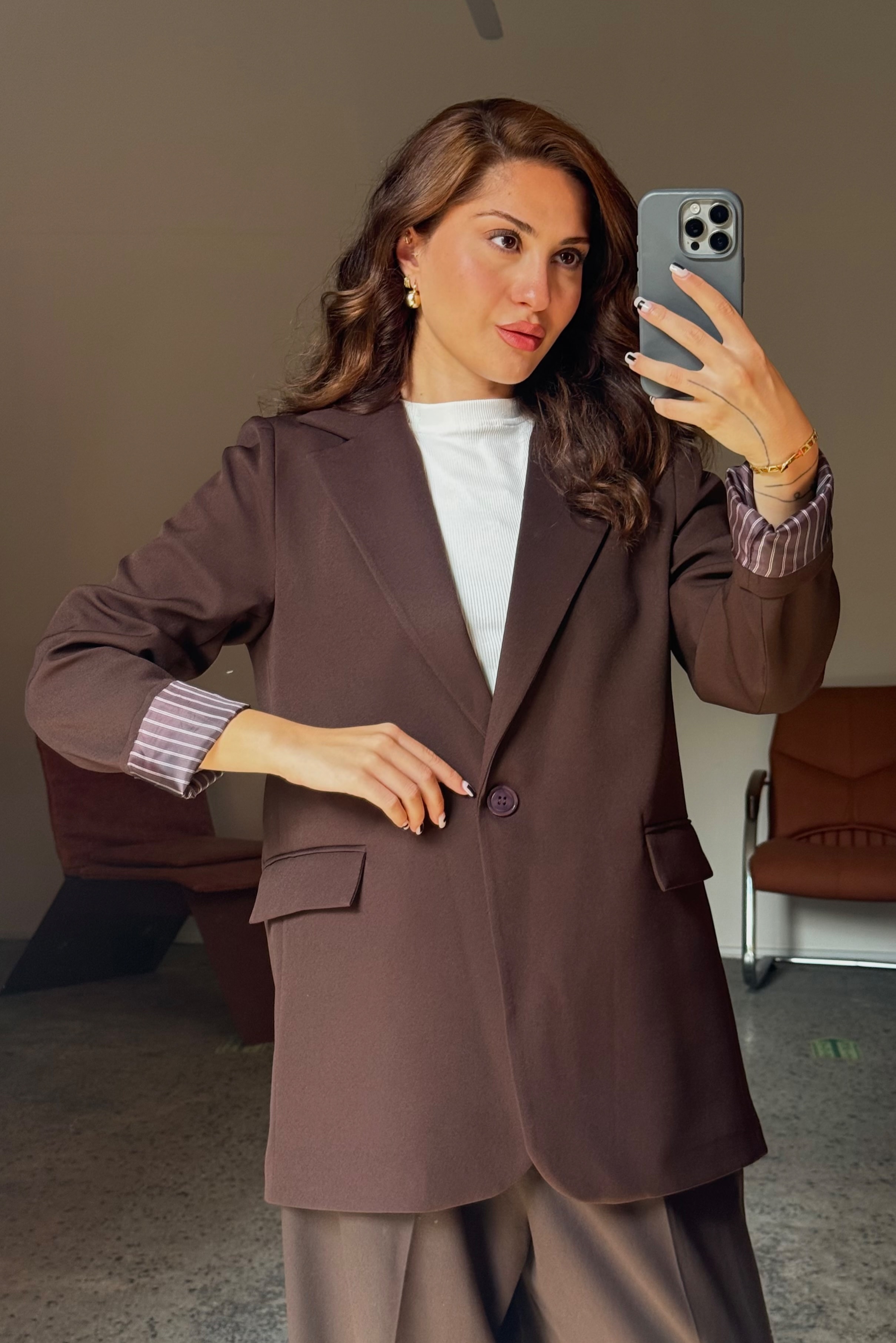 İçi Saten, Çizgi Astarlı Blazer Ceket