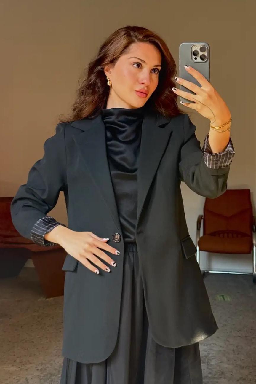 İçi Saten, Çizgi Astarlı Blazer Ceket