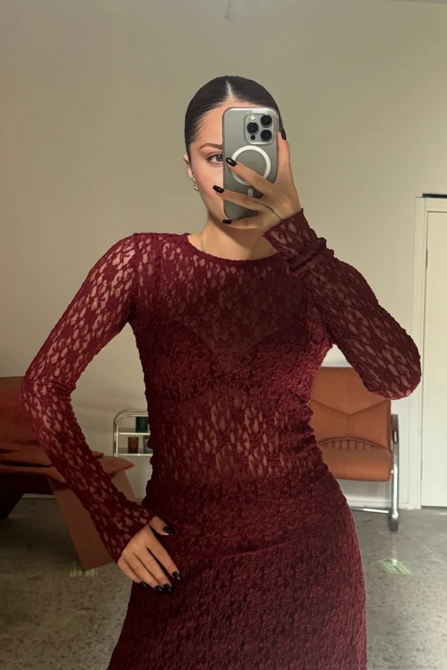 Dantelli Transparan Uzun Kol Esnek Bluz