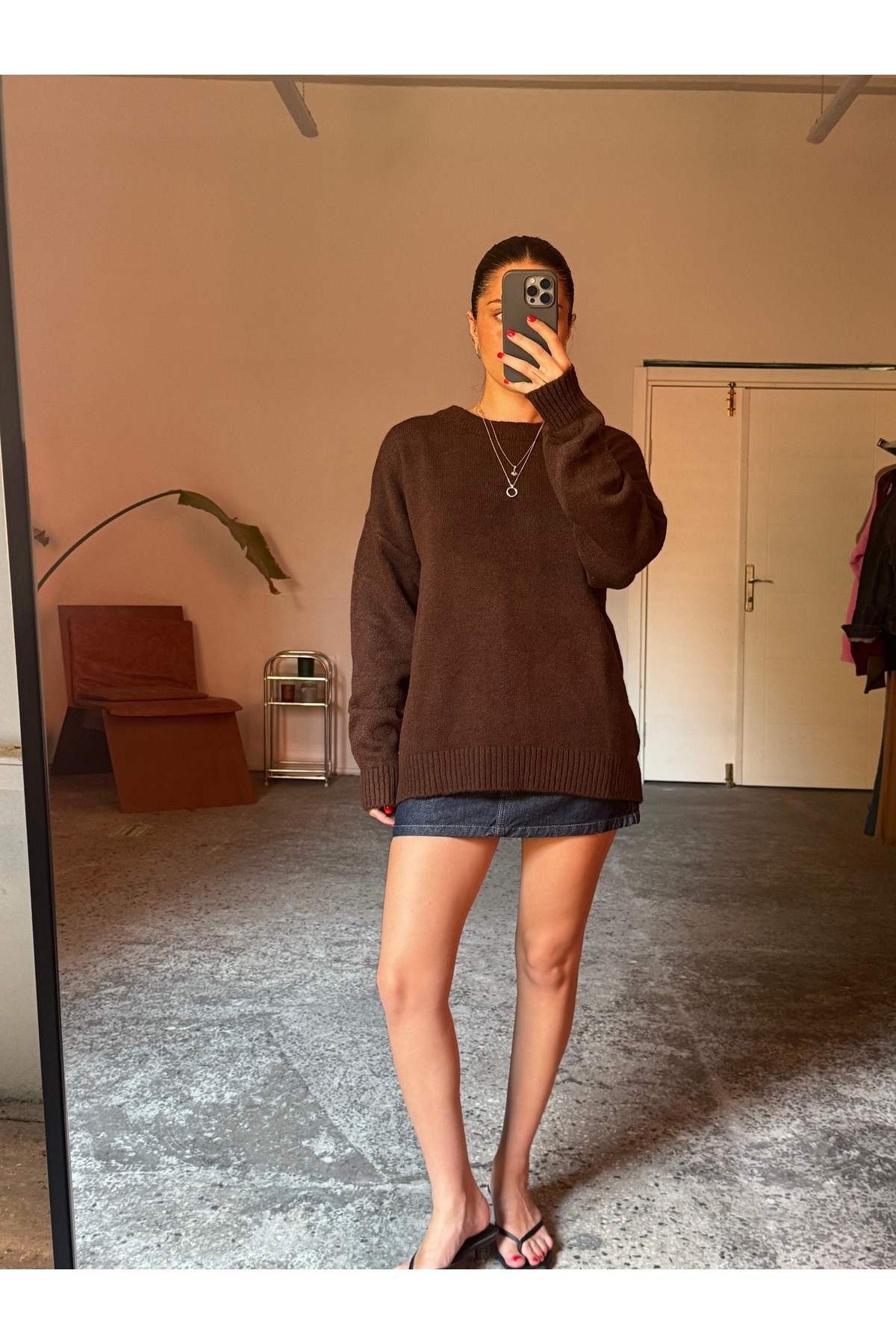  Oversize Bisiklet Yaka Şardonlu Kazak