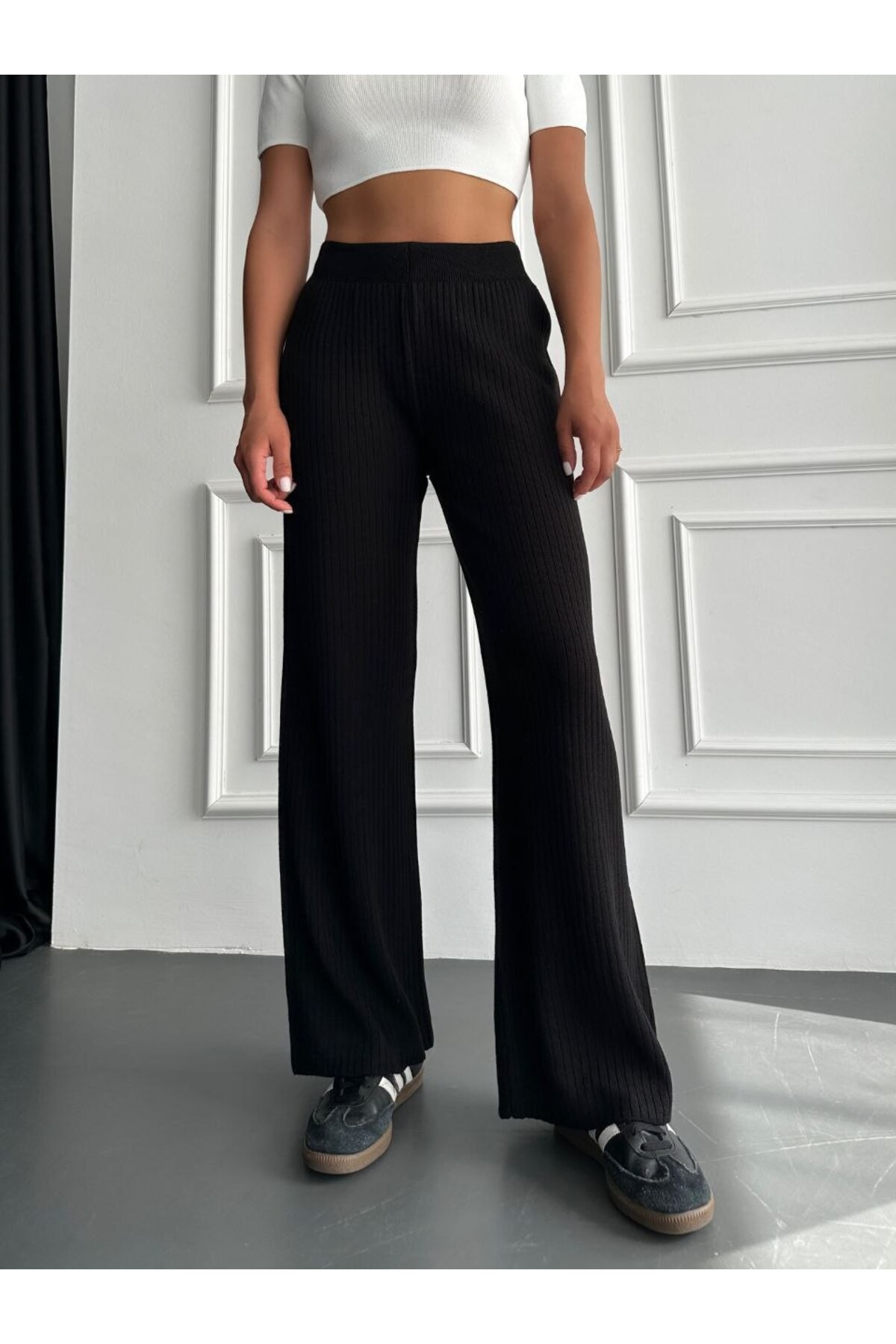 Triko Beli Lastikli Fitilli Pantolon