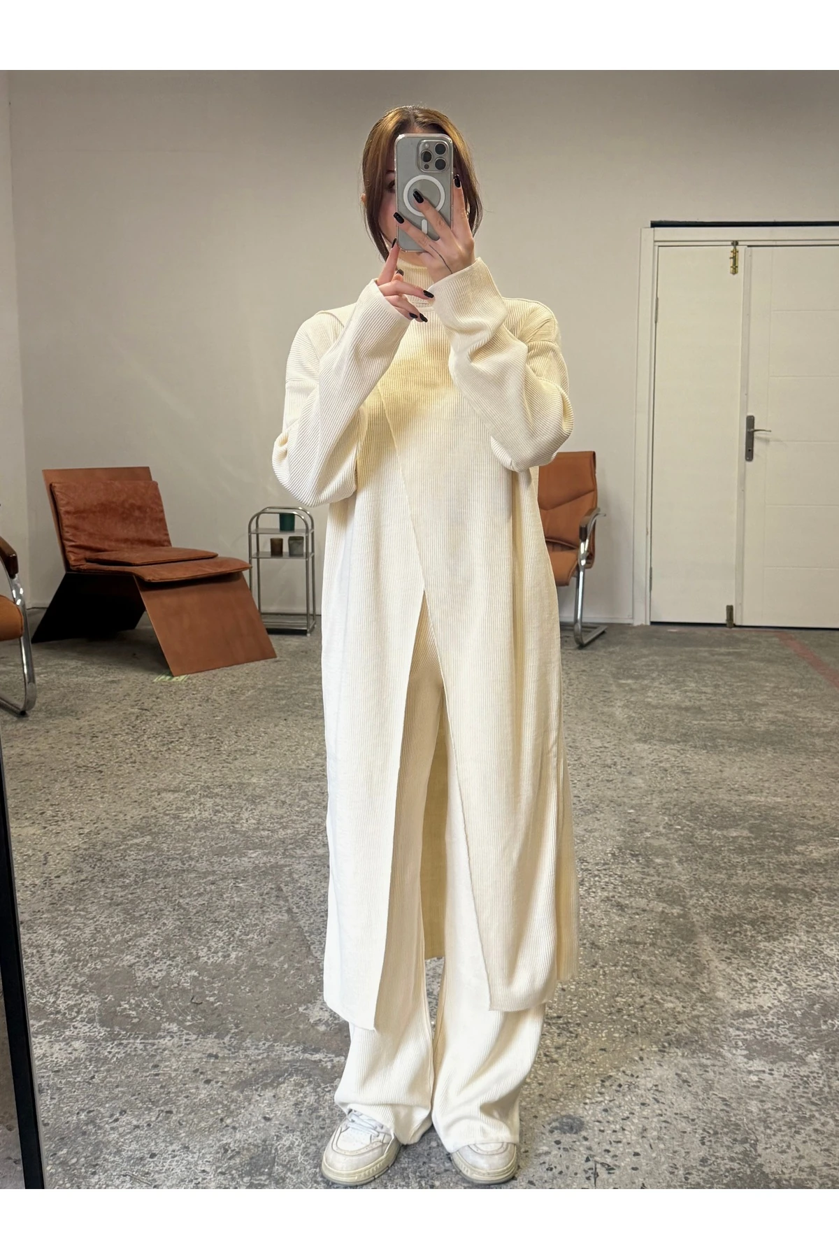 Kruvaze Uzun Triko Bluz-Pantolon 2'li Takım