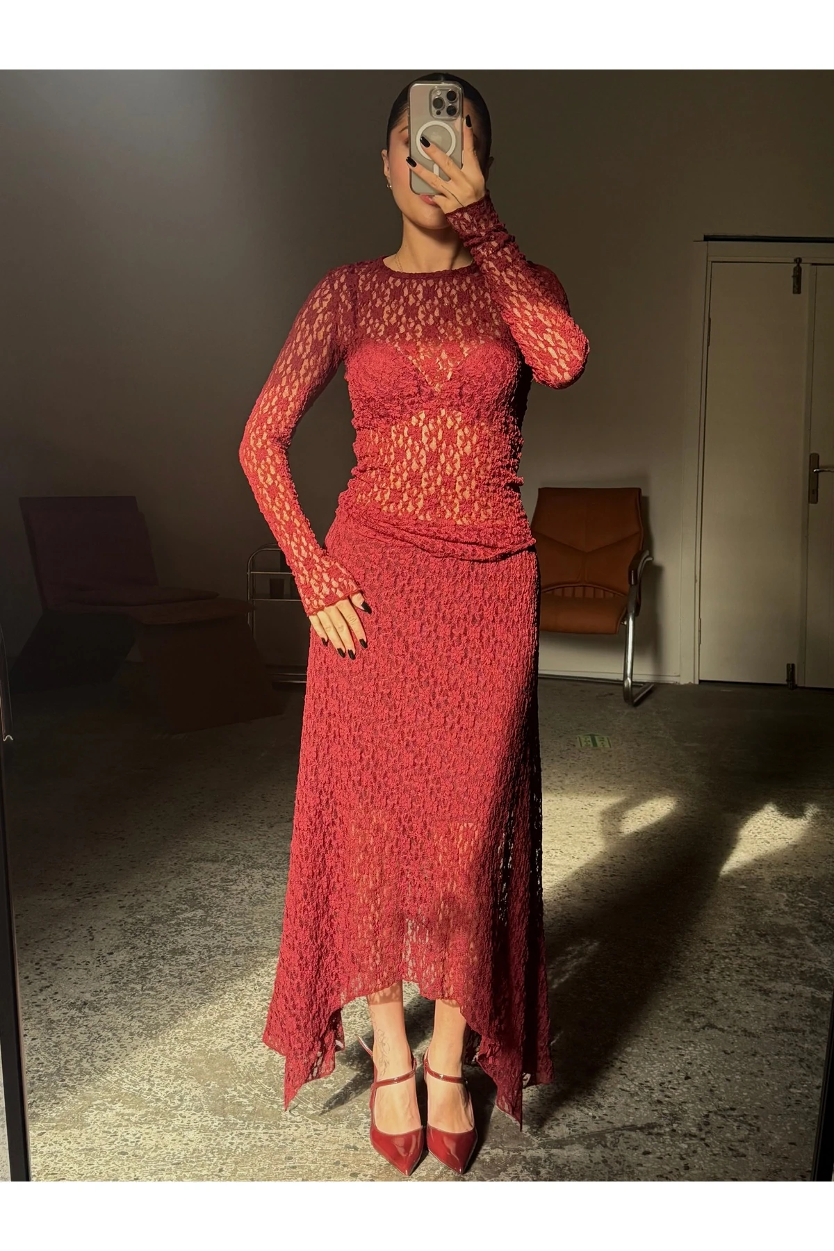 Dantelli, İçi Astarlı Uzun Asimetrik Etek