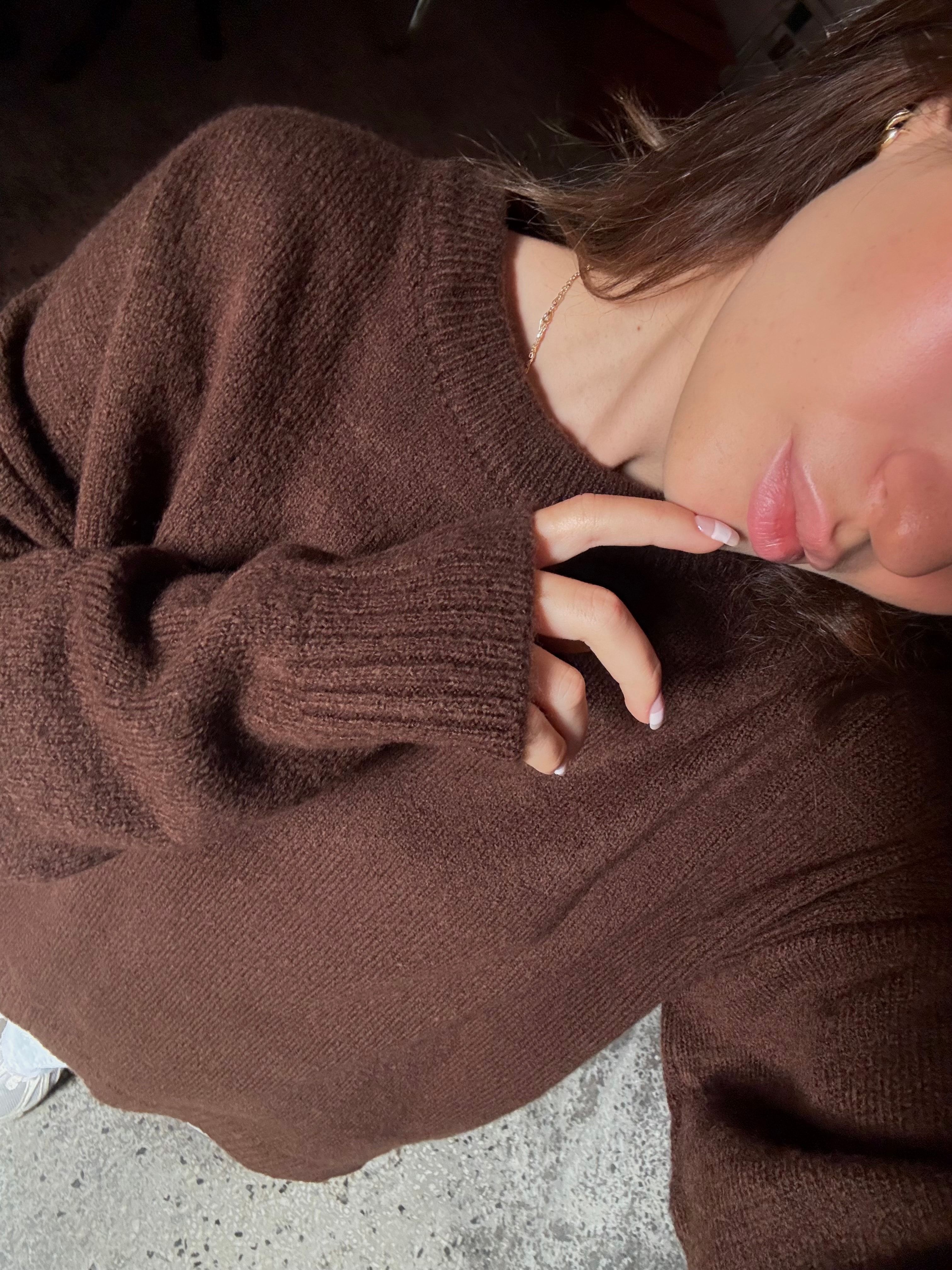  Oversize Bisiklet Yaka Şardonlu Kazak