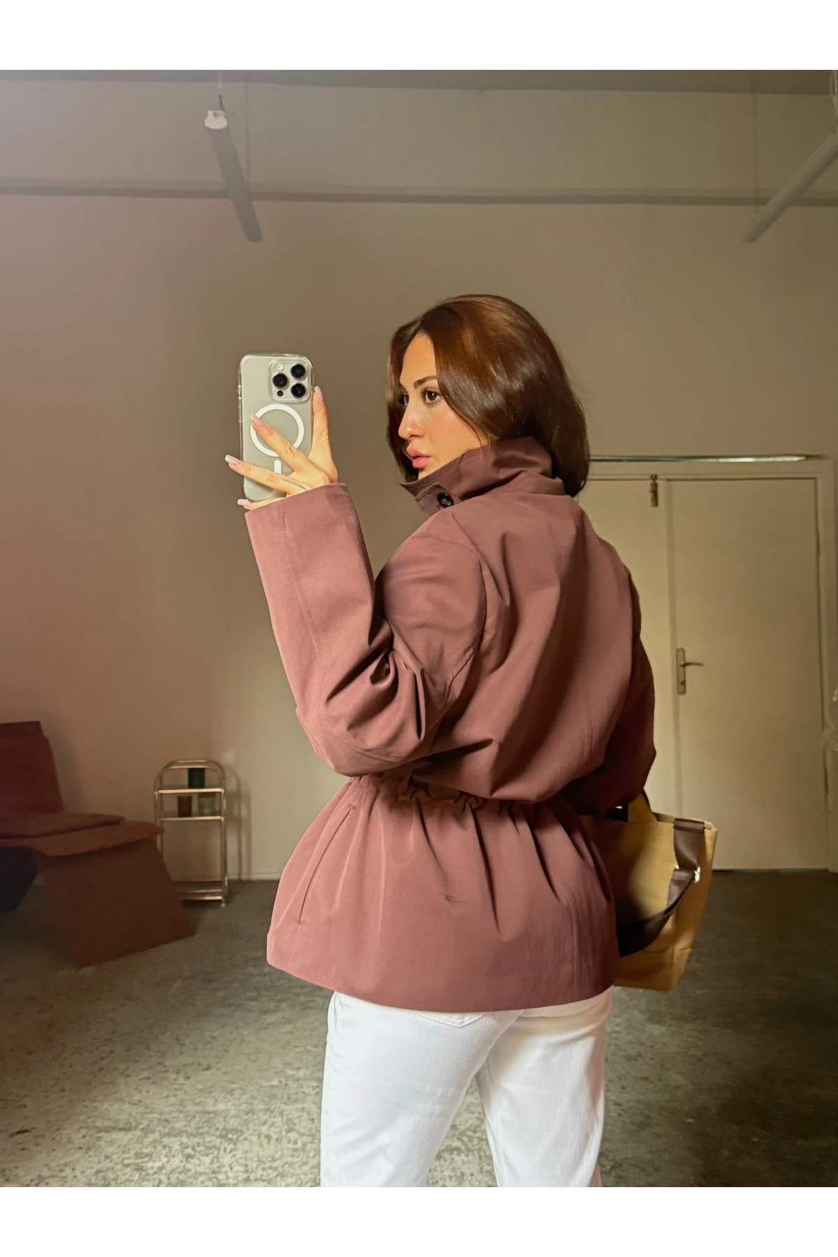 2 Farklı Yaka Biçimli Büzgülü Pamuk Mont