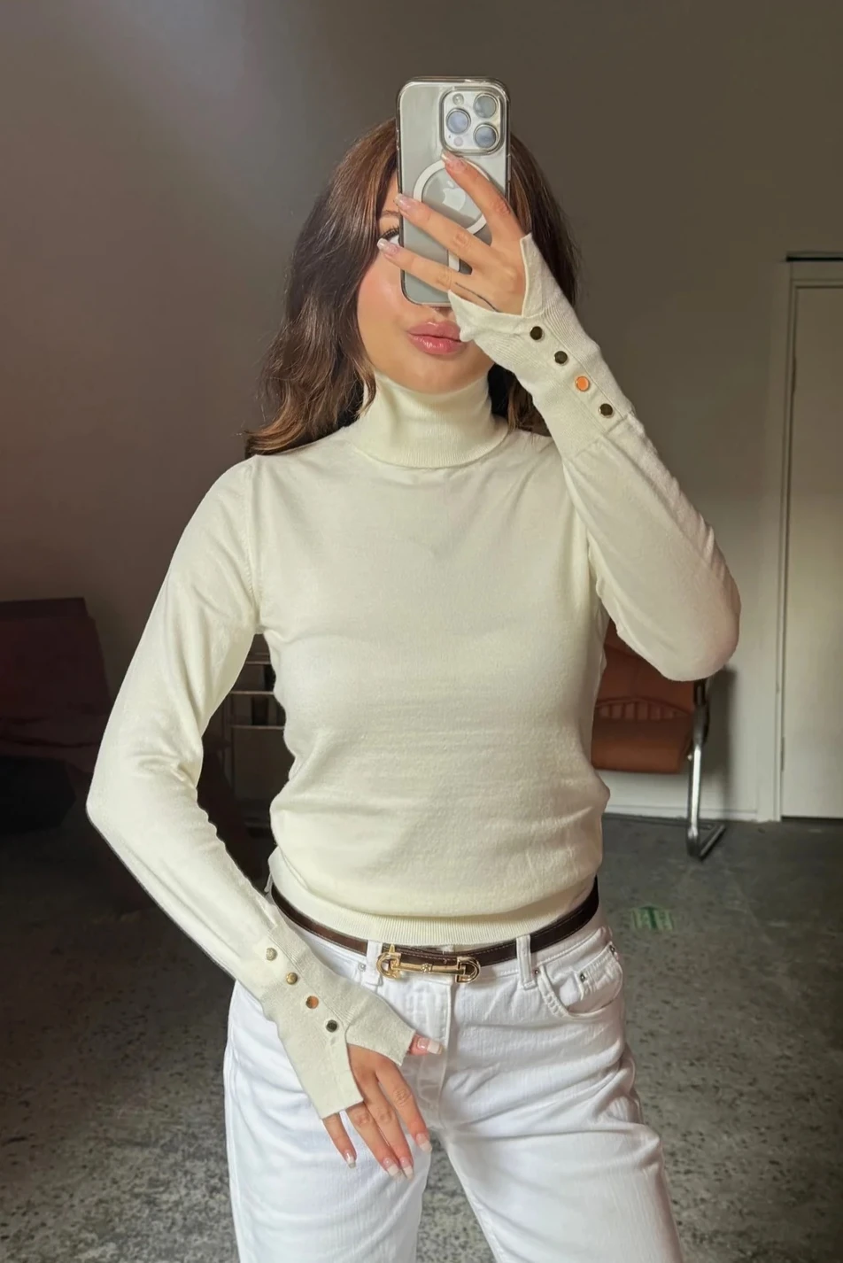 Balıkçı Yaka Düğme Detay Regular Triko Bluz