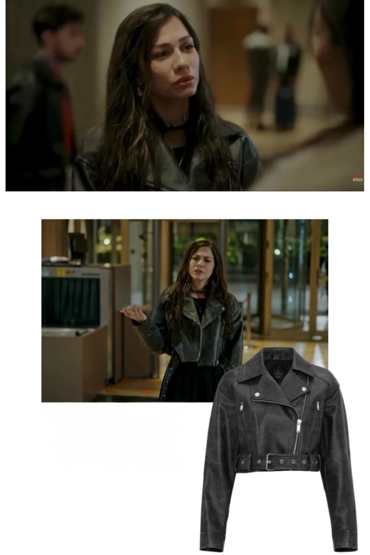 Siyah Suni Deri Crop Biker Ceket 