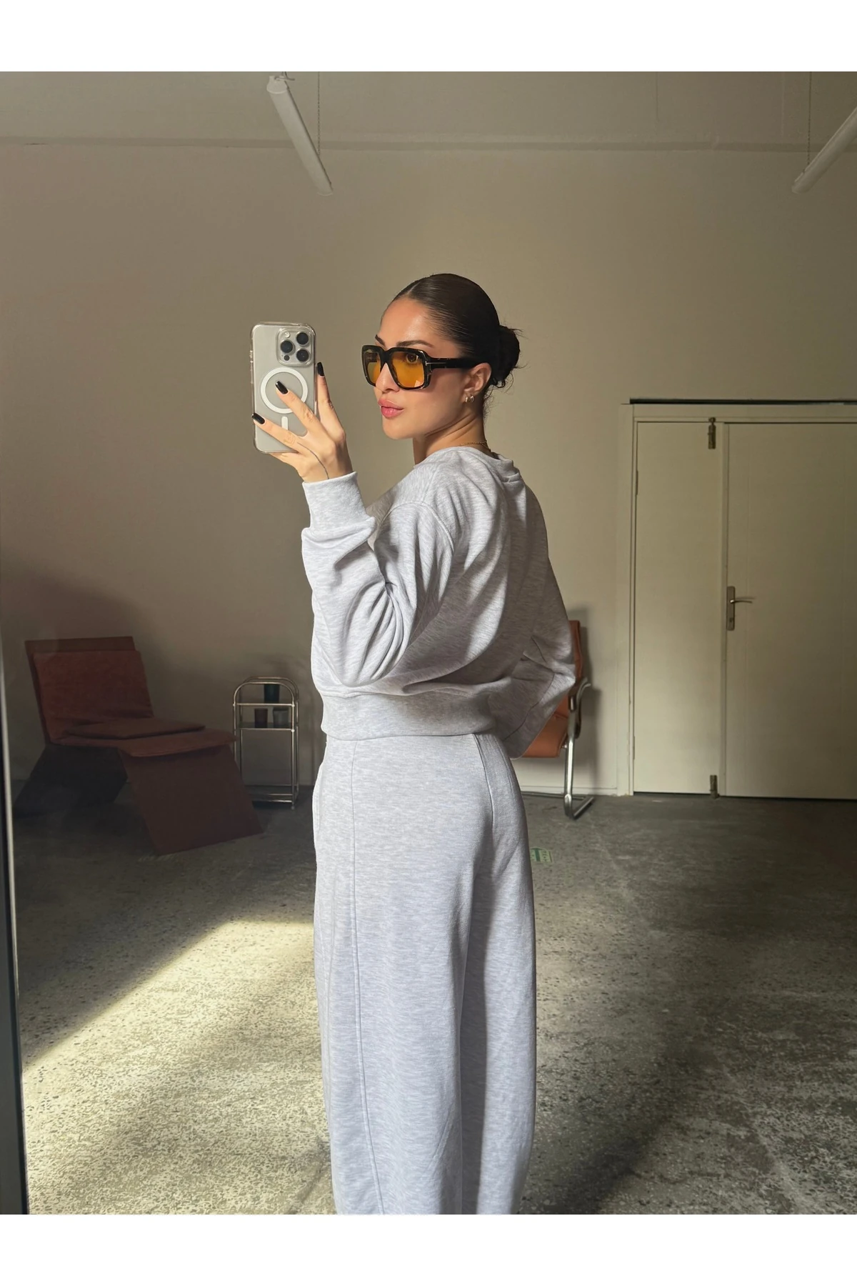 Pamuklu Bisiklet Yaka Sweat-Bağcıklı Eşofman Takım