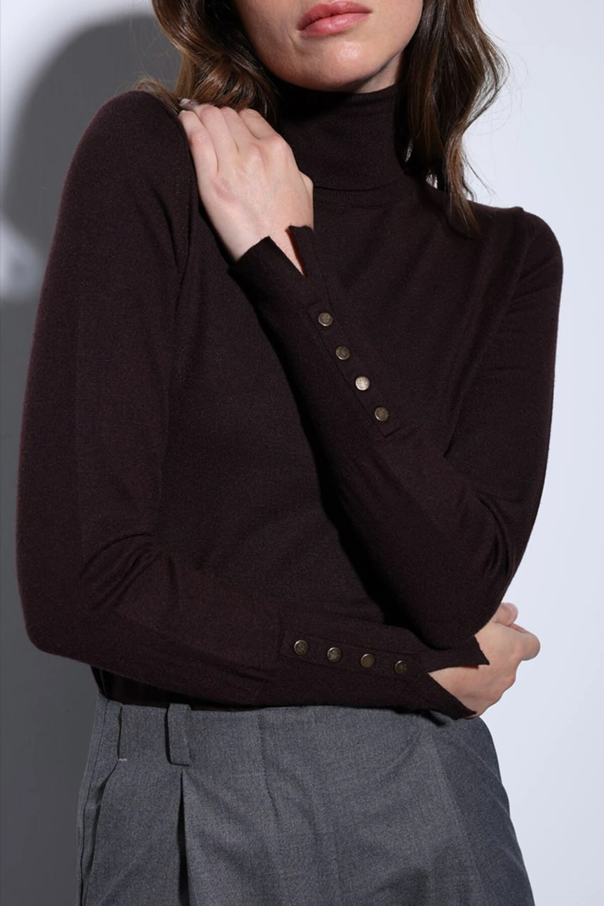 Balıkçı Yaka Düğme Detay Regular Triko Bluz