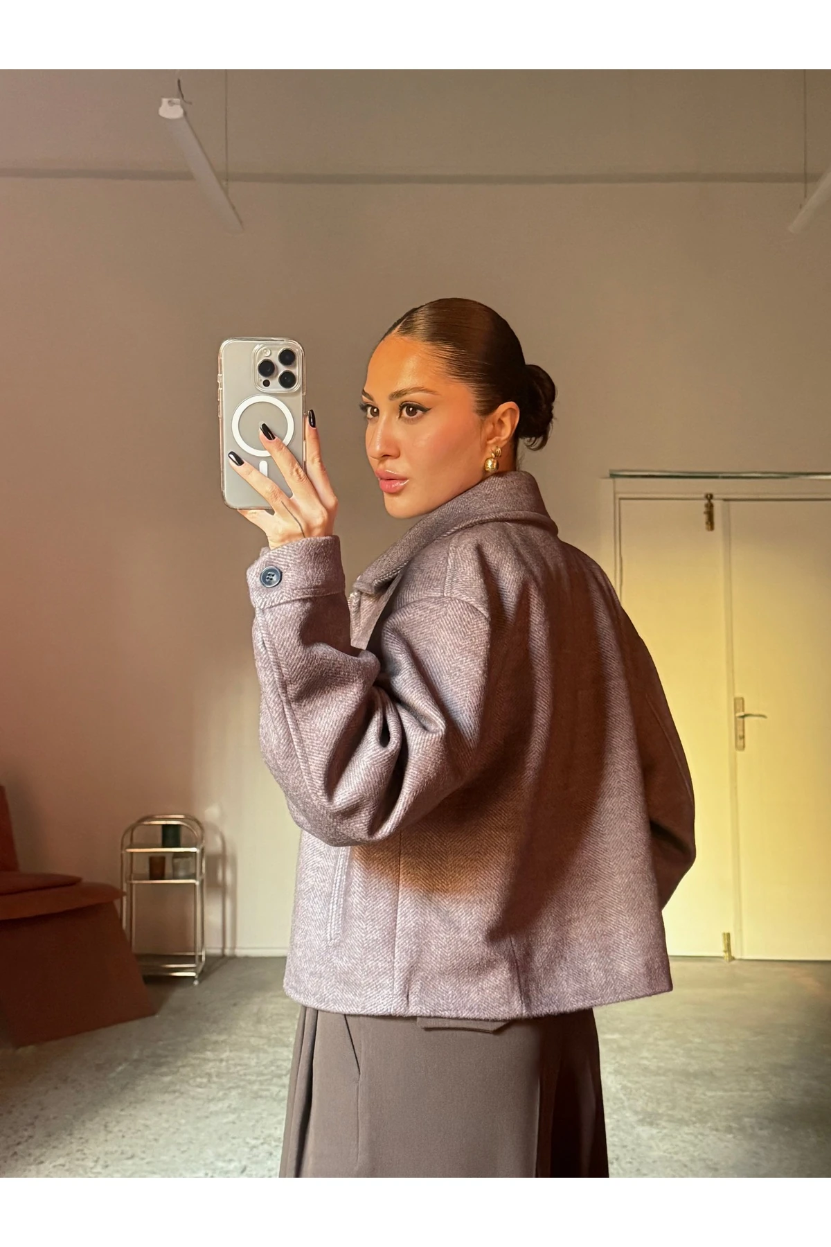 Yünlü, Yakası Çıkarılabilir Kürklü Fermuarlı Mont