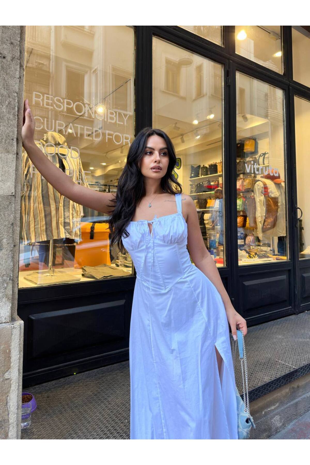 Korse Detay, Askılı Midi Pamuk Pinterest Elbise