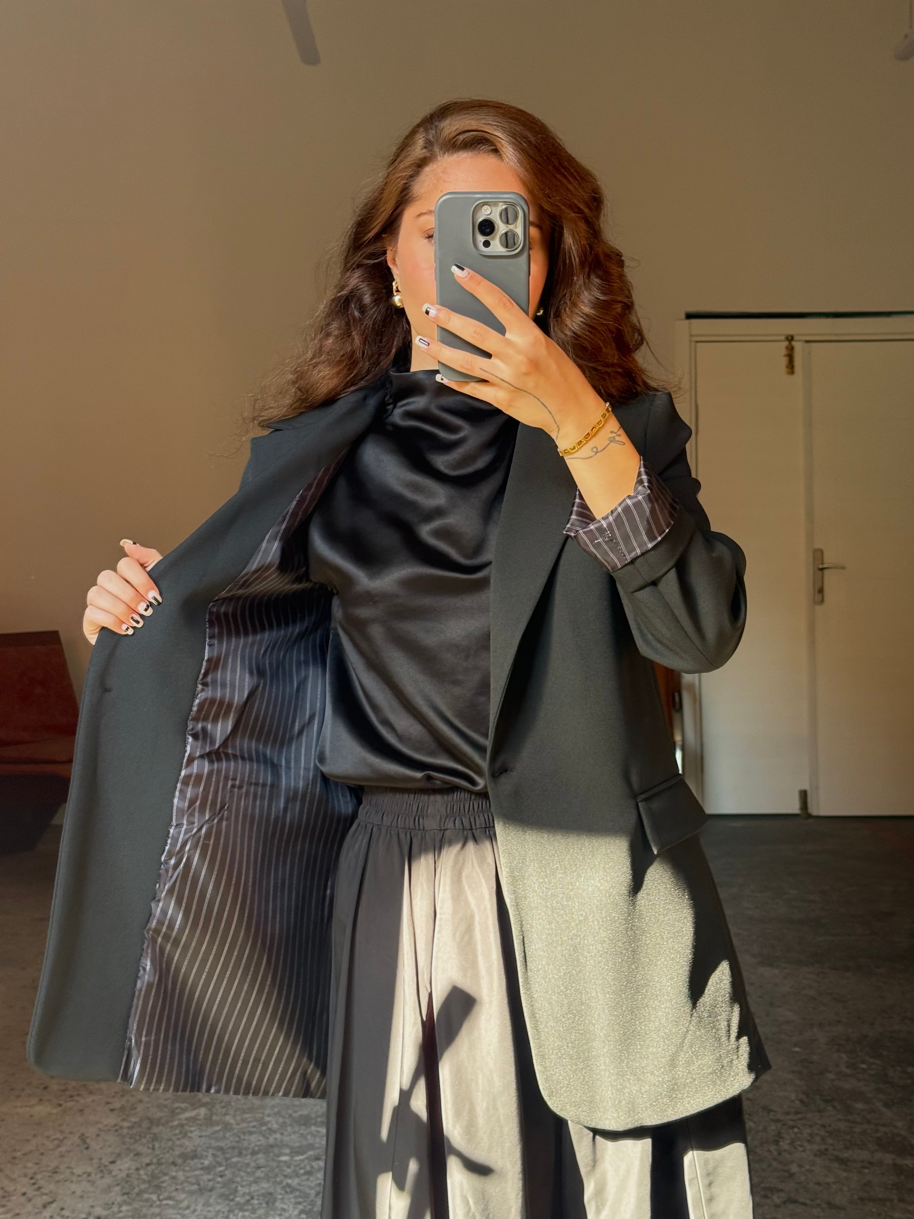 İçi Saten, Çizgi Astarlı Blazer Ceket