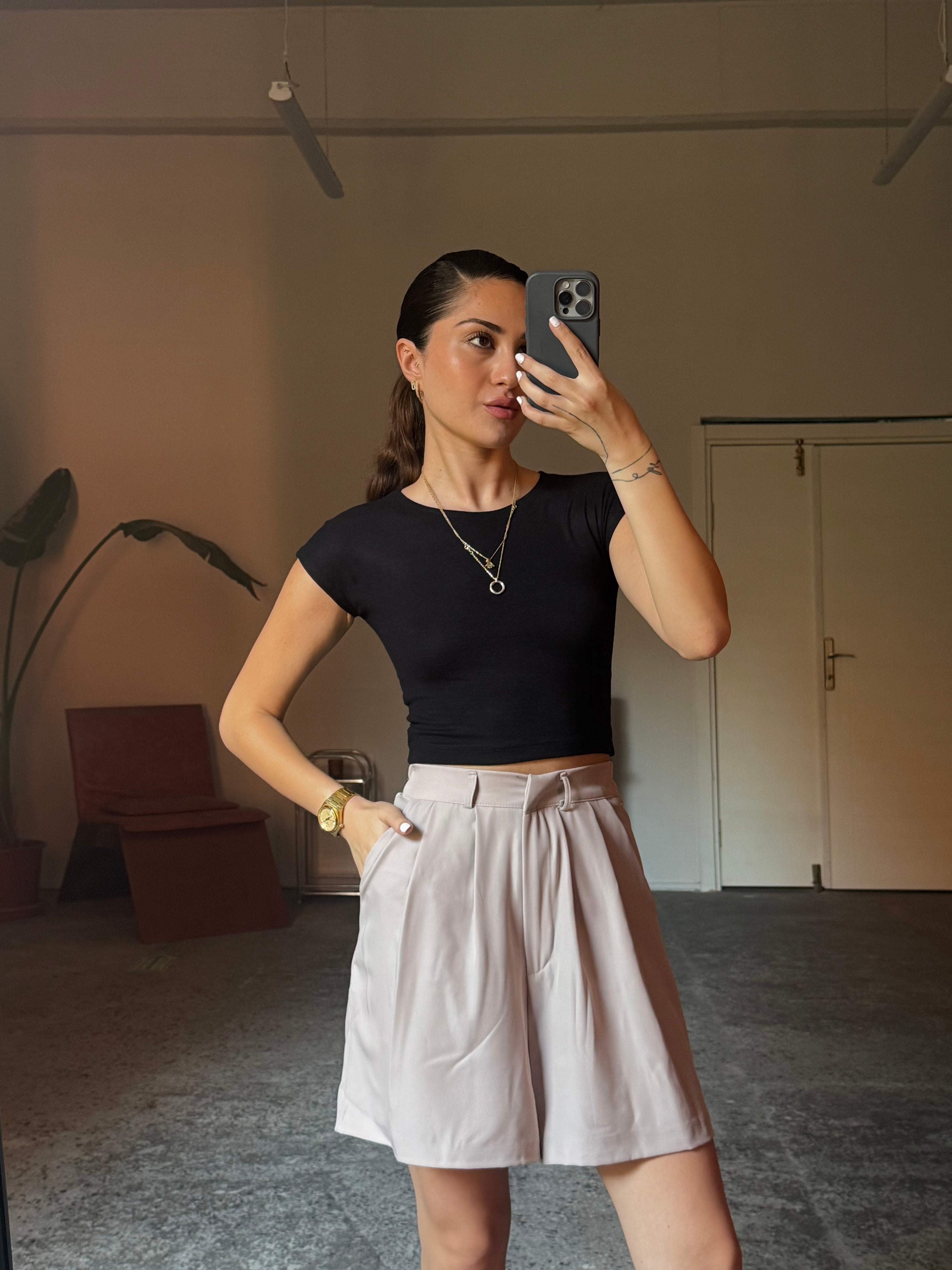ZR Bisiklet Yaka Esnek Kısa Kollu Siyah Body