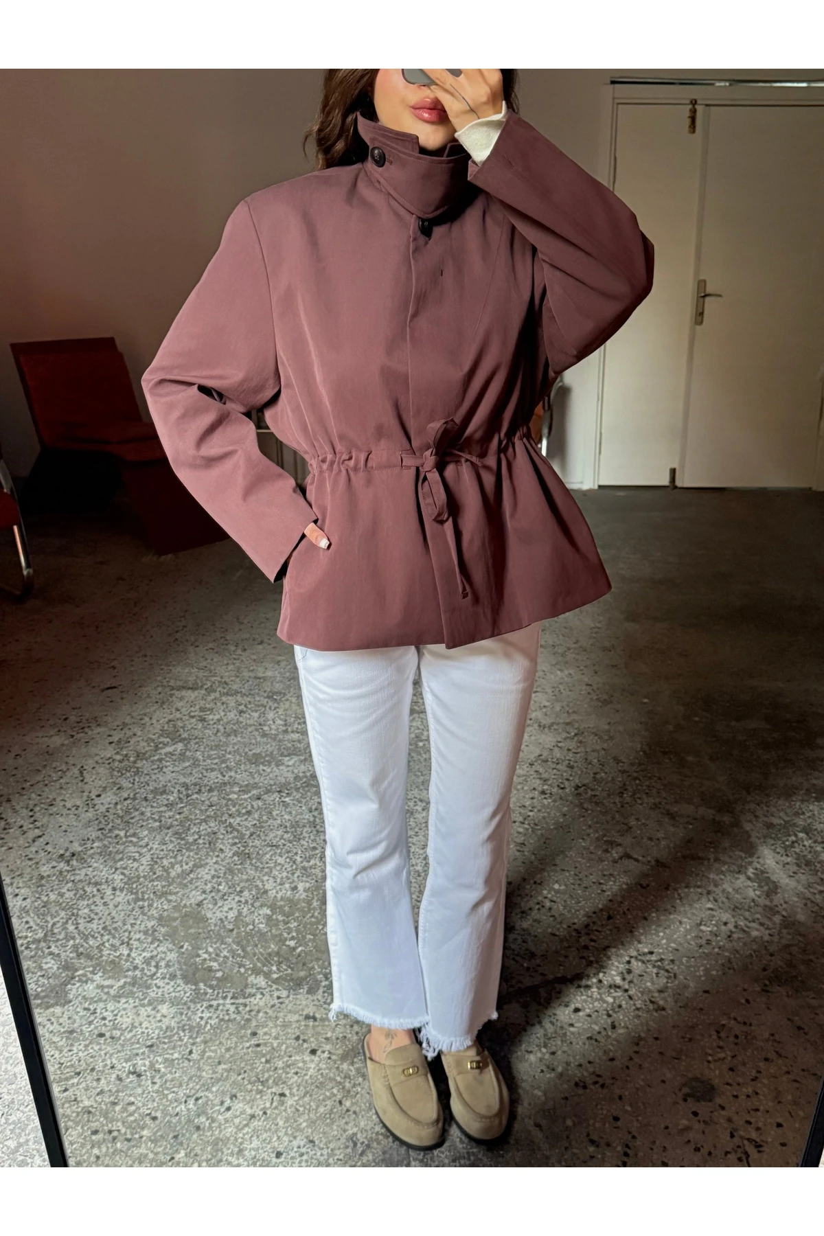 2 Farklı Yaka Biçimli Büzgülü Pamuk Mont