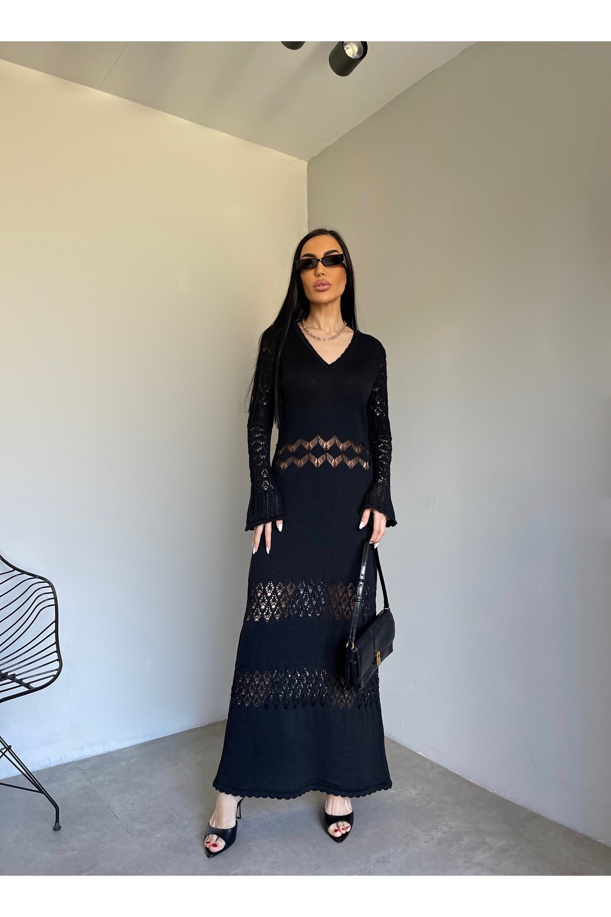 Maxi boy cut-out detaylı elbise