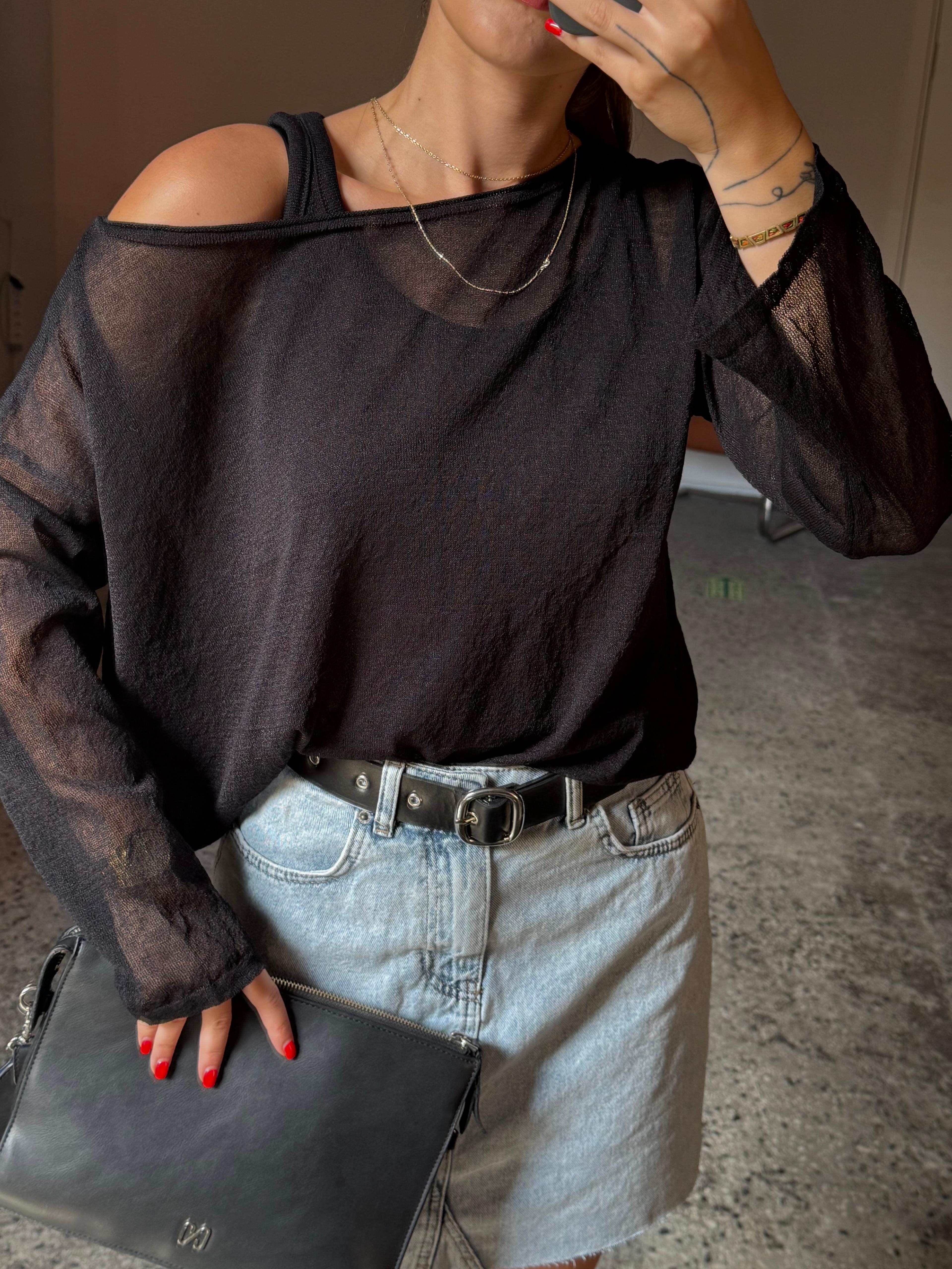 Transparan, Oversize İnce Bluz- atlet takım