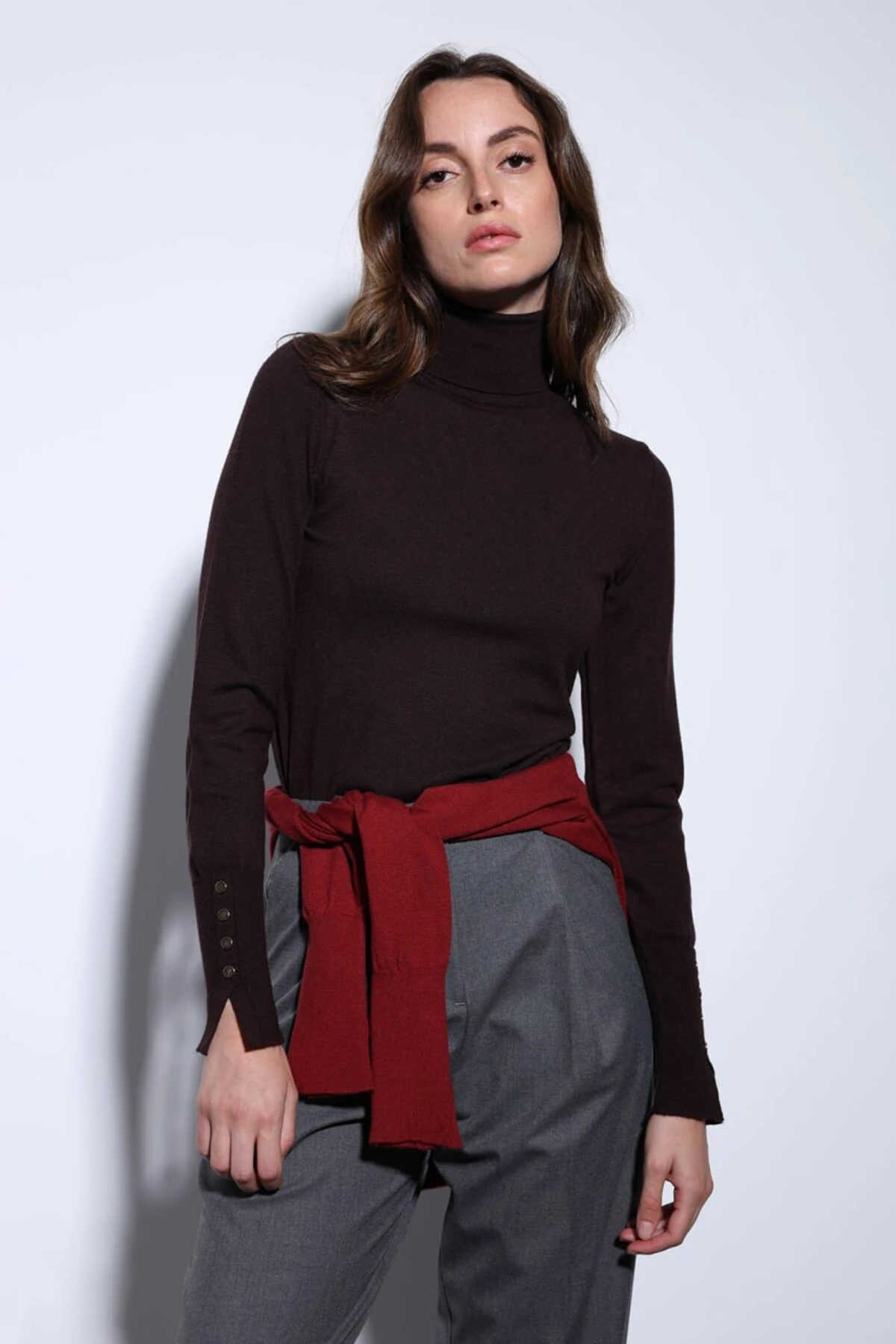 Balıkçı Yaka Düğme Detay Regular Triko Bluz