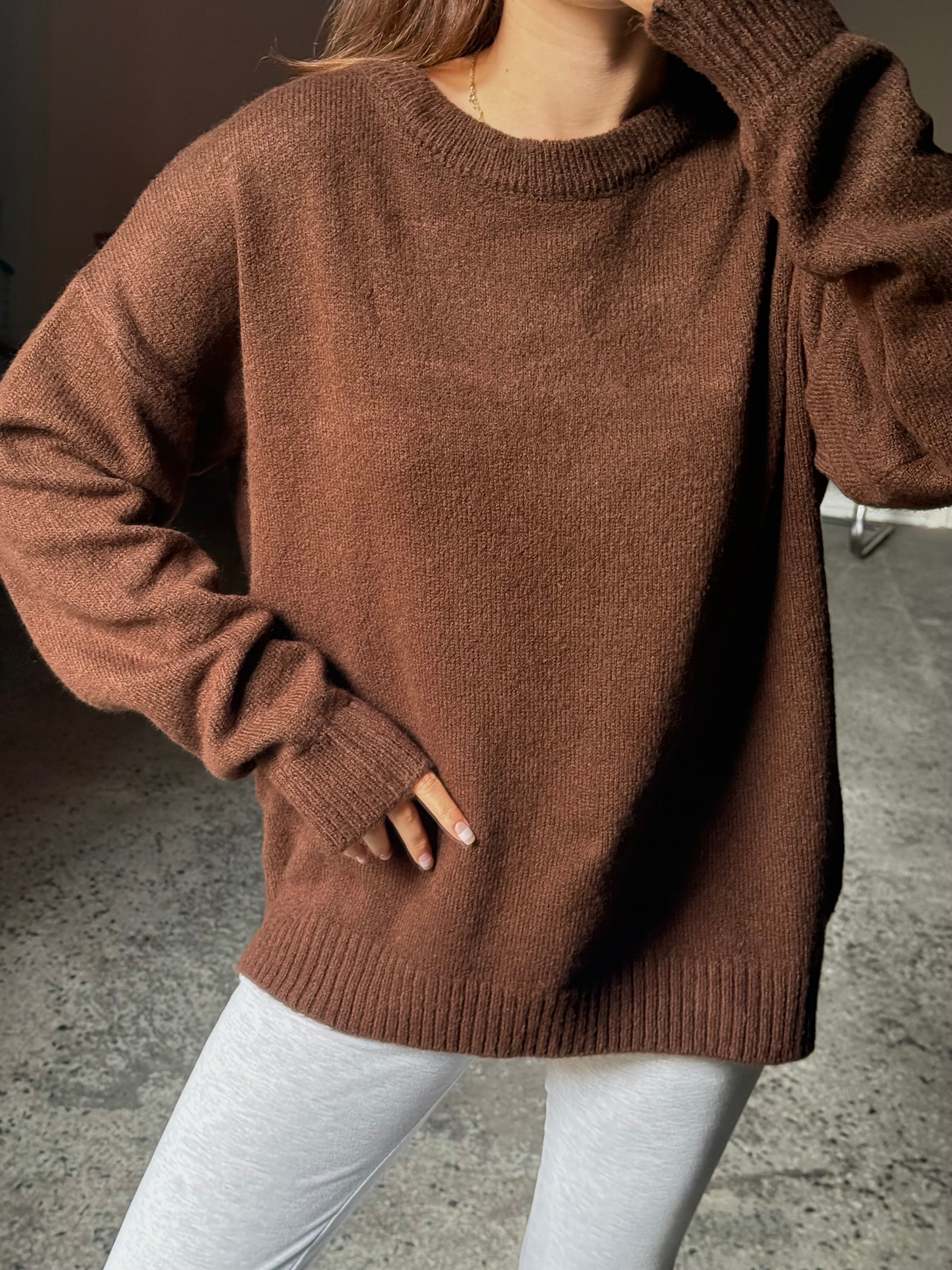 Oversize Bisiklet Yaka Şardonlu Kazak