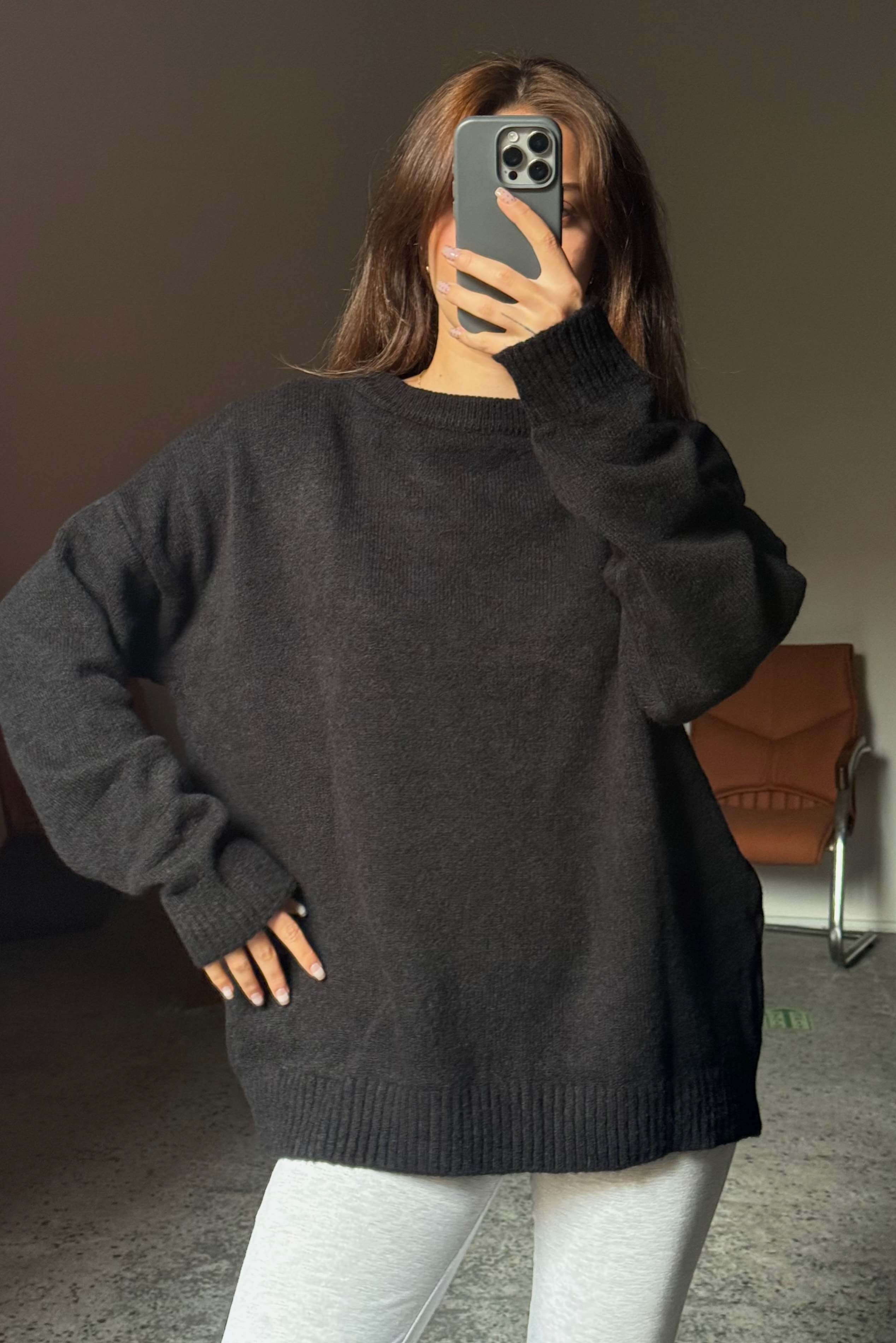  Oversize Bisiklet Yaka Şardonlu Kazak