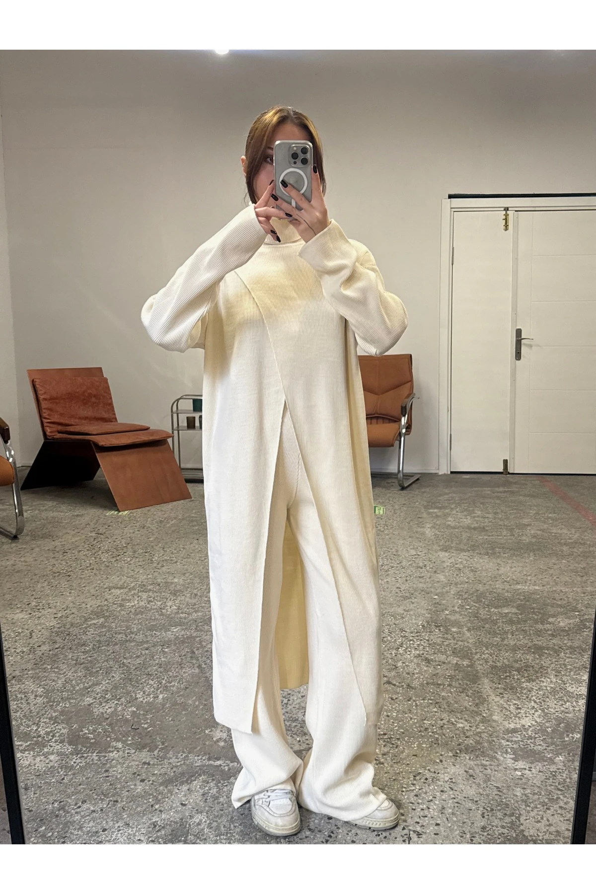 Kruvaze Uzun Triko Bluz-Pantolon 2'li Takım