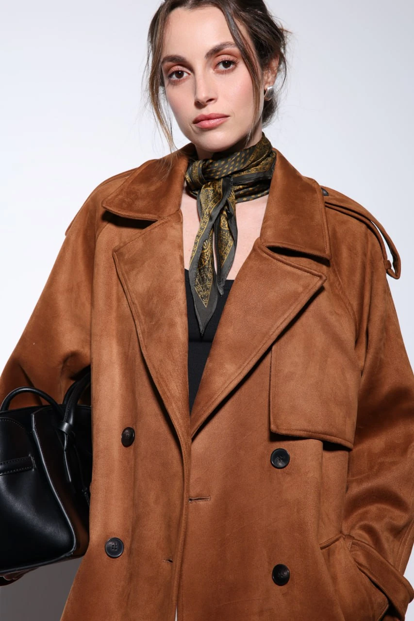 Süet, Kemerli Maxi Kaban