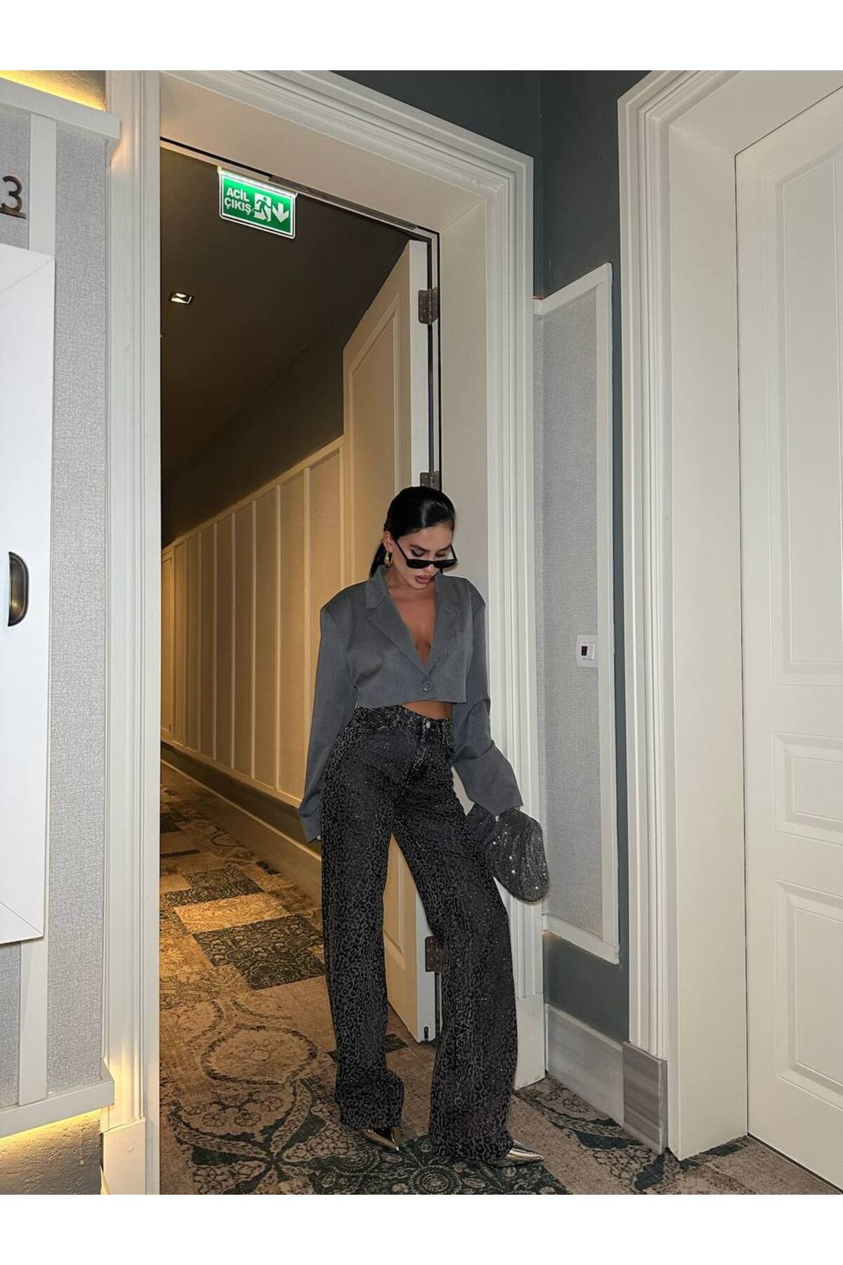 "SHINY GLITTER" Parıltılı Leopar Desenli Jean