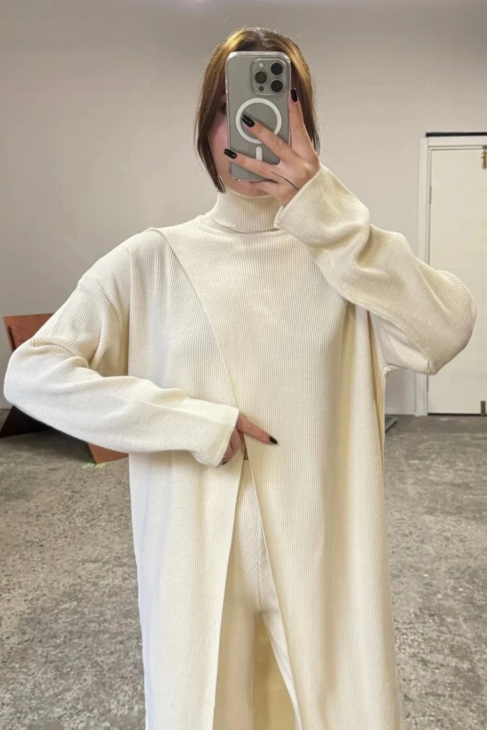 Kruvaze Uzun Triko Bluz-Pantolon 2'li Takım