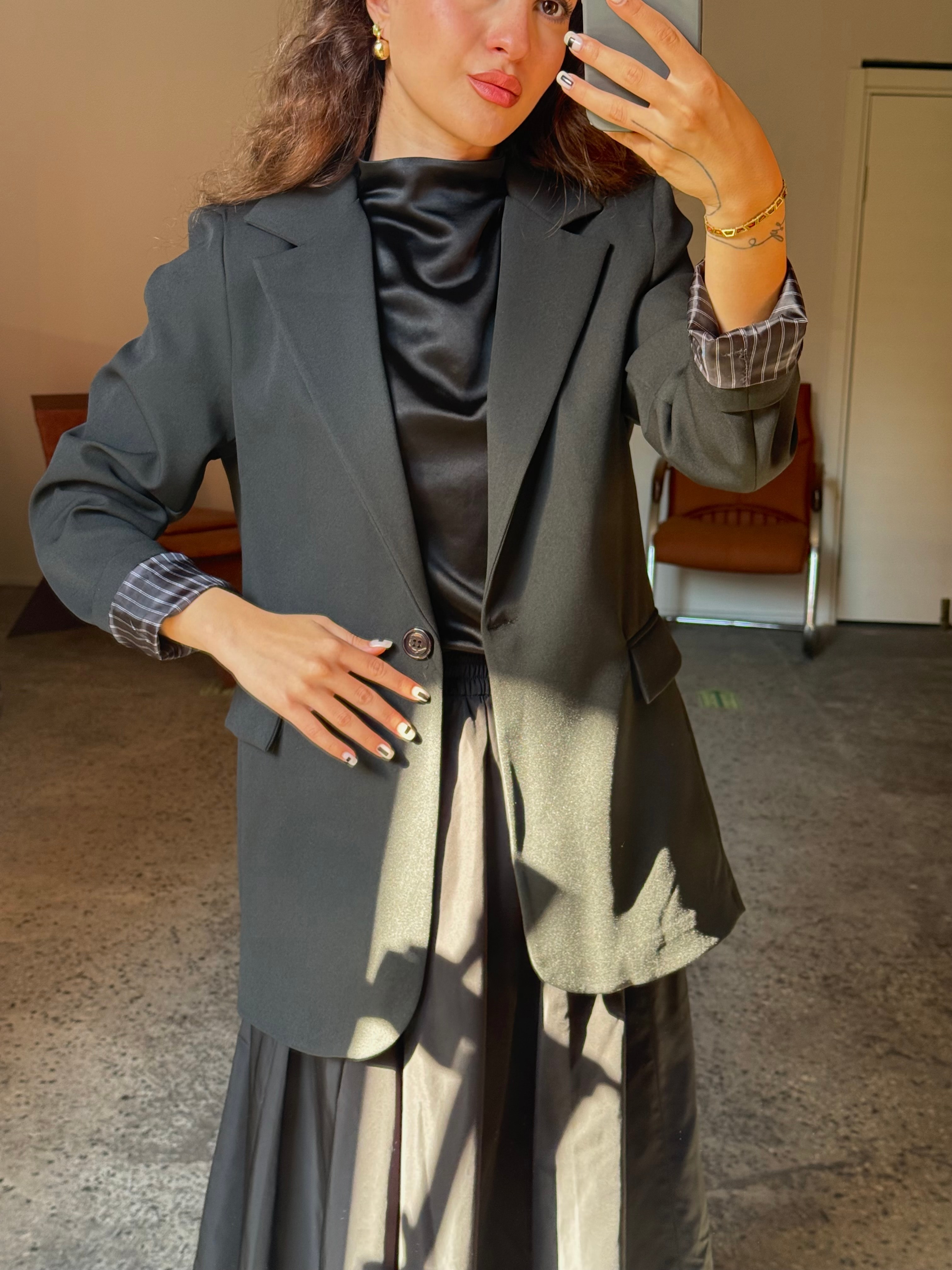 İçi Saten, Çizgi Astarlı Blazer Ceket