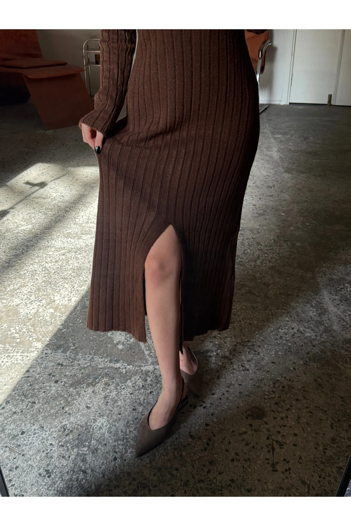 Triko, Düğmeli Midi Elbise