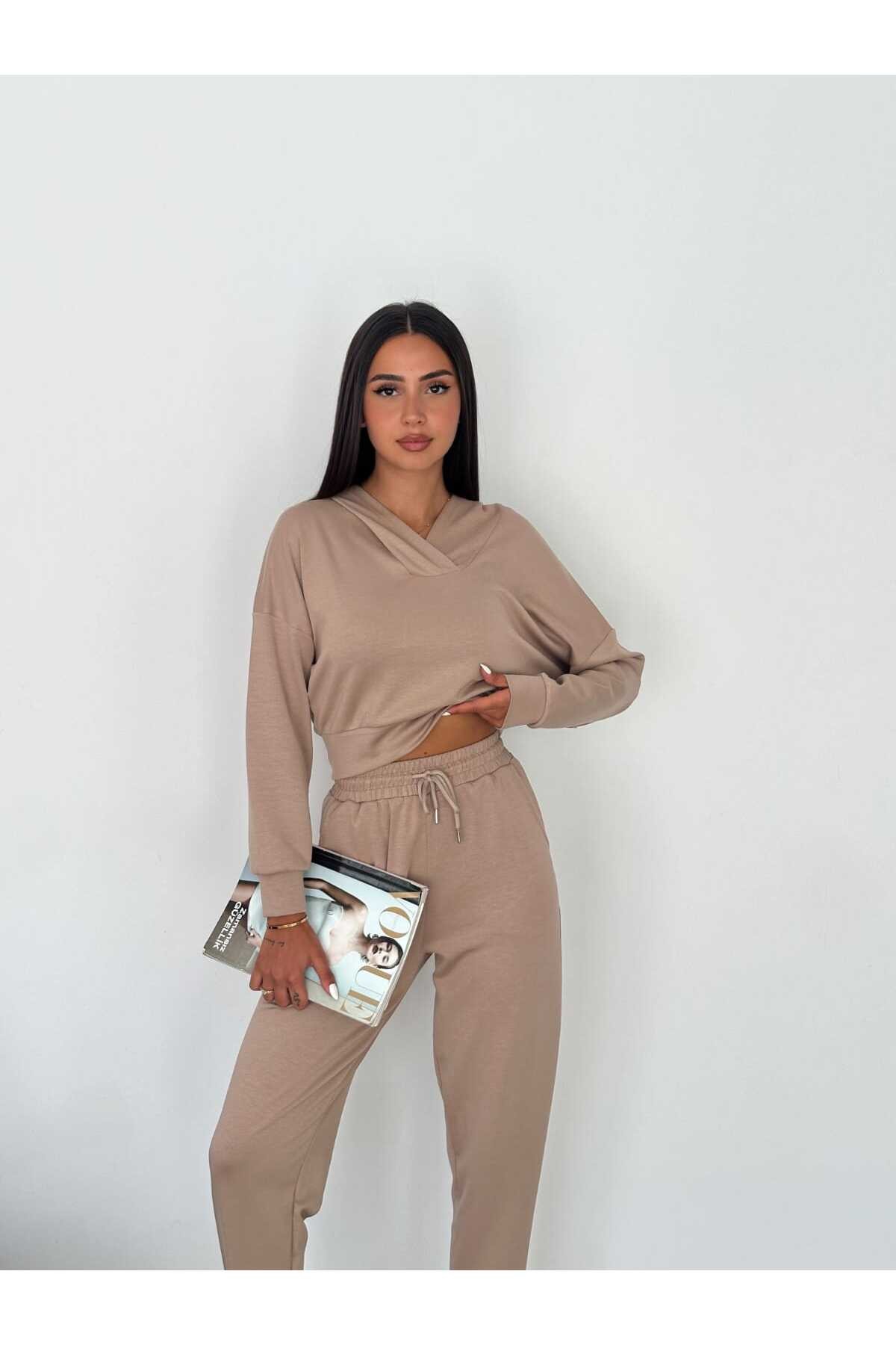 Basic Kapüşonlu Sweatshirt - Jogger Eşofman Modal Kumaş 2'li Takım