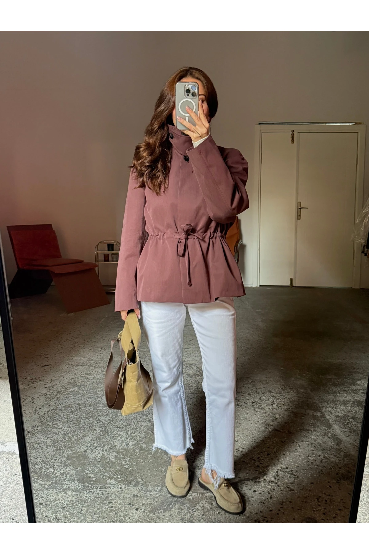 2 Farklı Yaka Biçimli Büzgülü Pamuk Mont