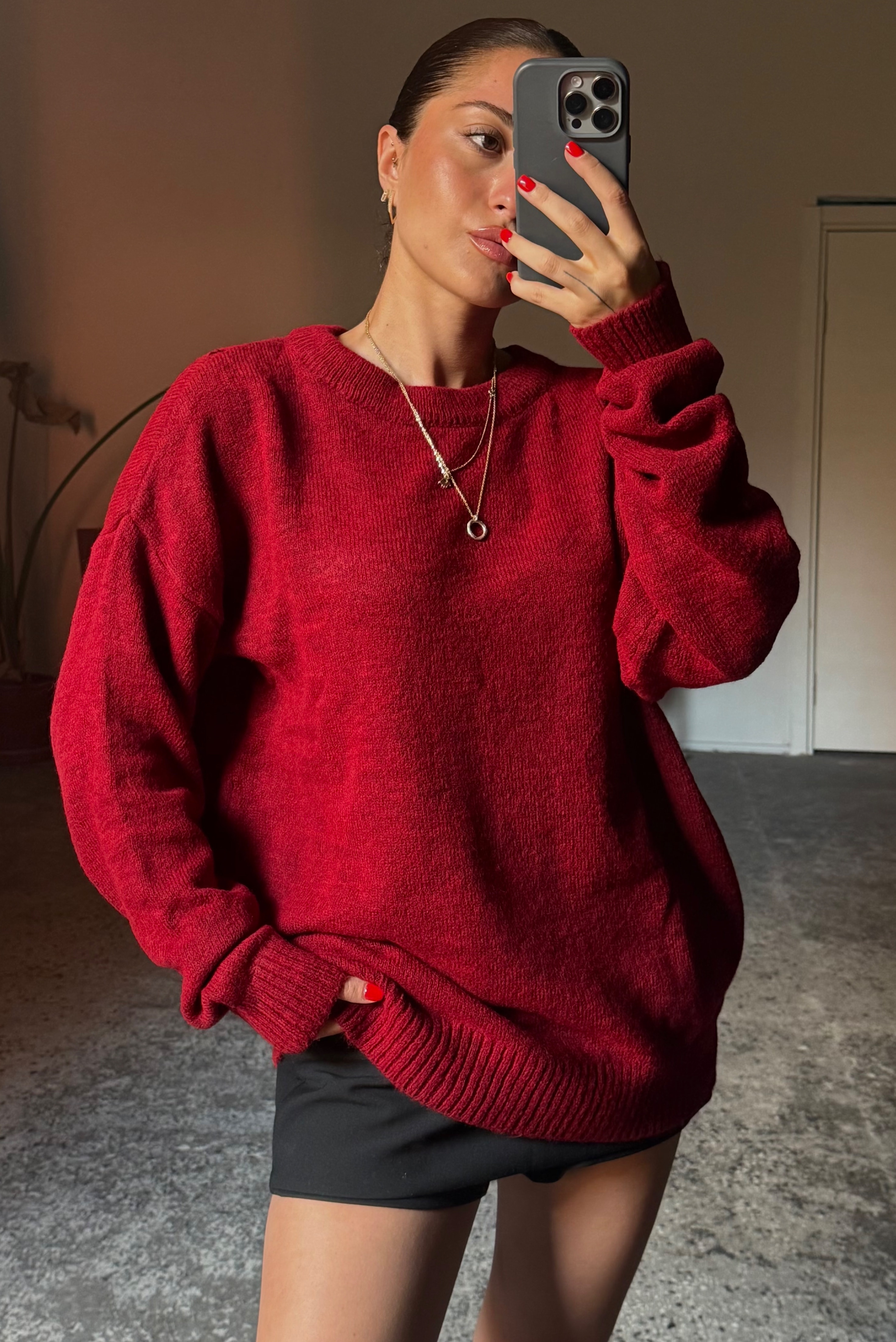  Oversize Bisiklet Yaka Şardonlu Kazak