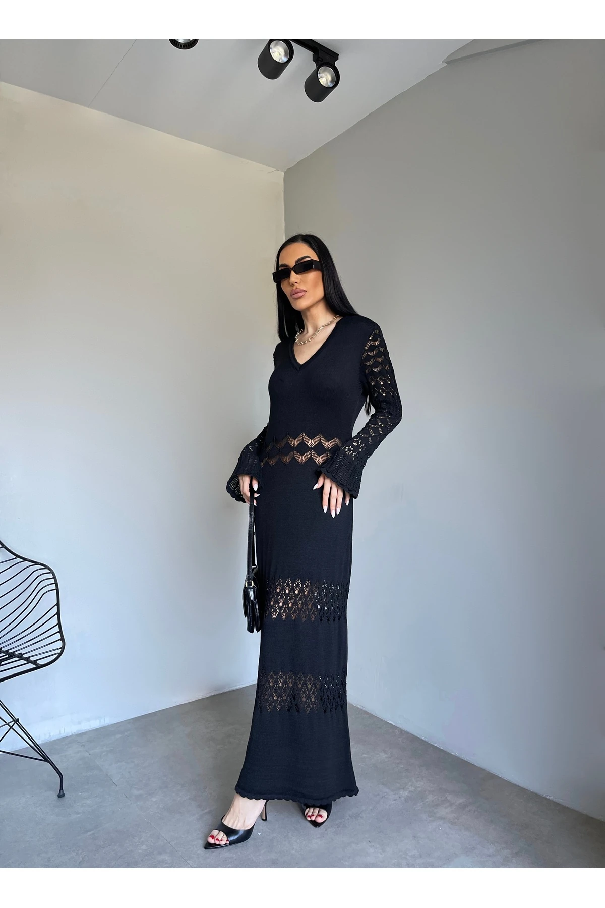 Maxi boy cut-out detaylı elbise