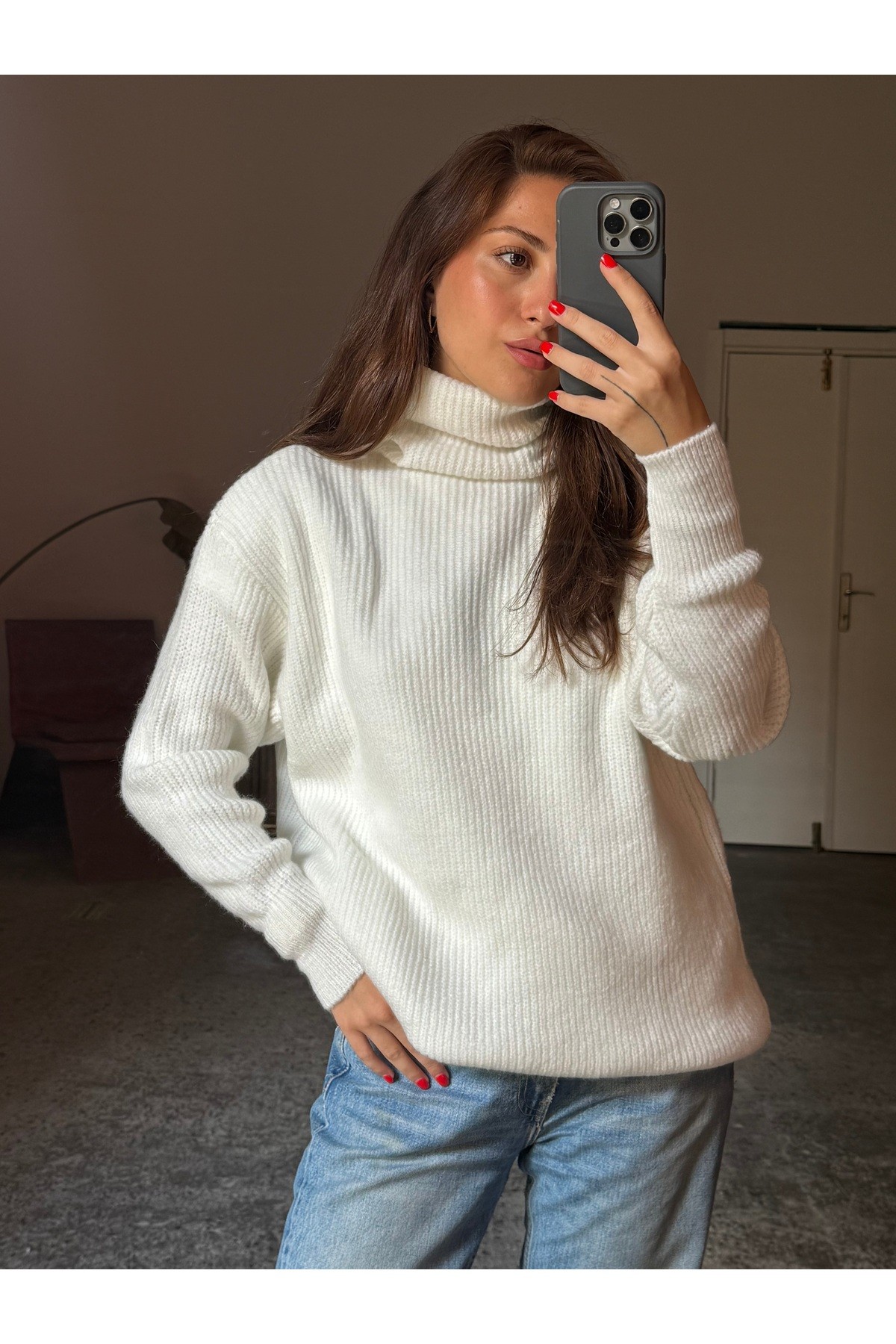 Balıkçı Yaka Oversize Kazak
