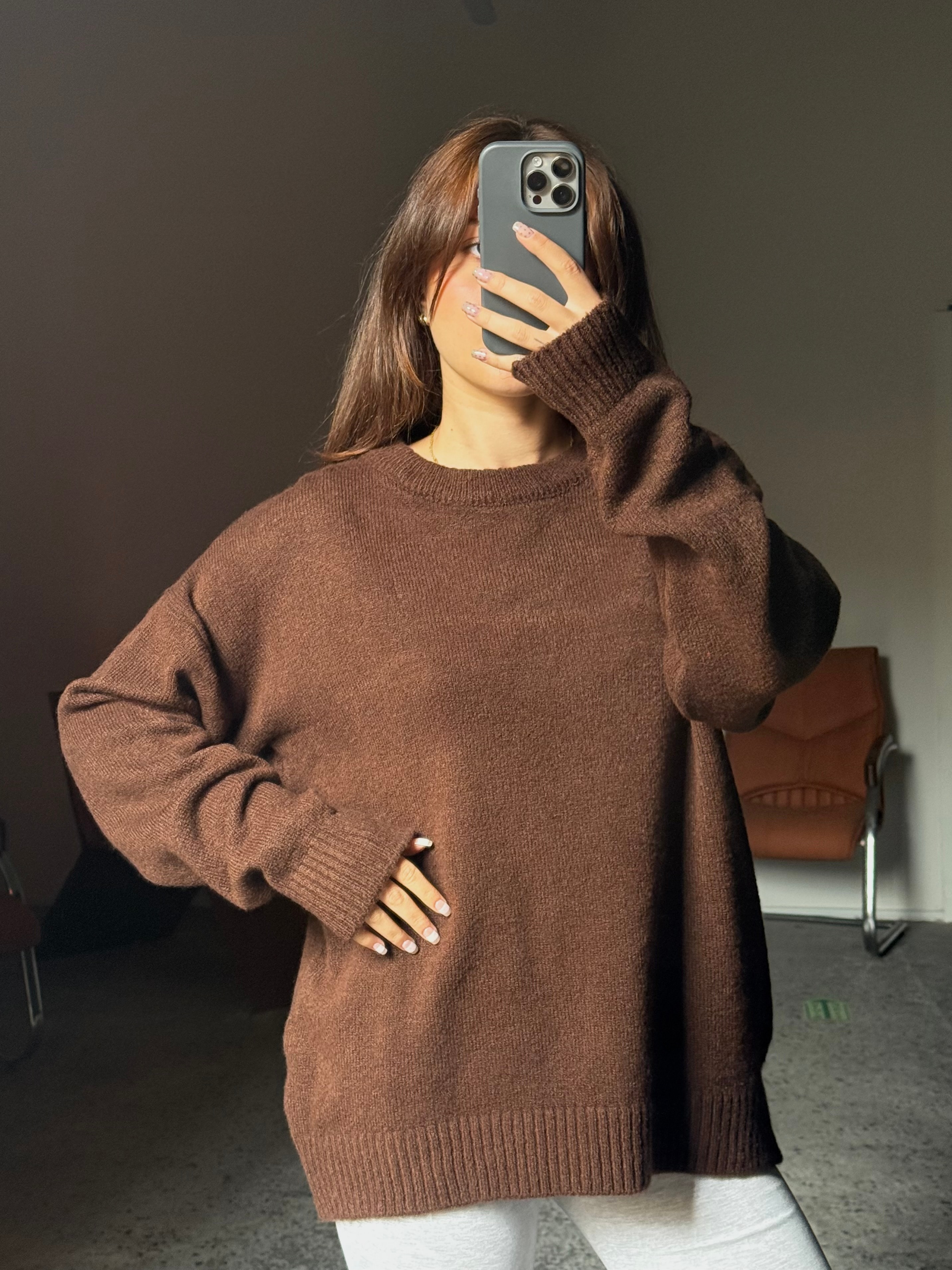  Oversize Bisiklet Yaka Şardonlu Kazak