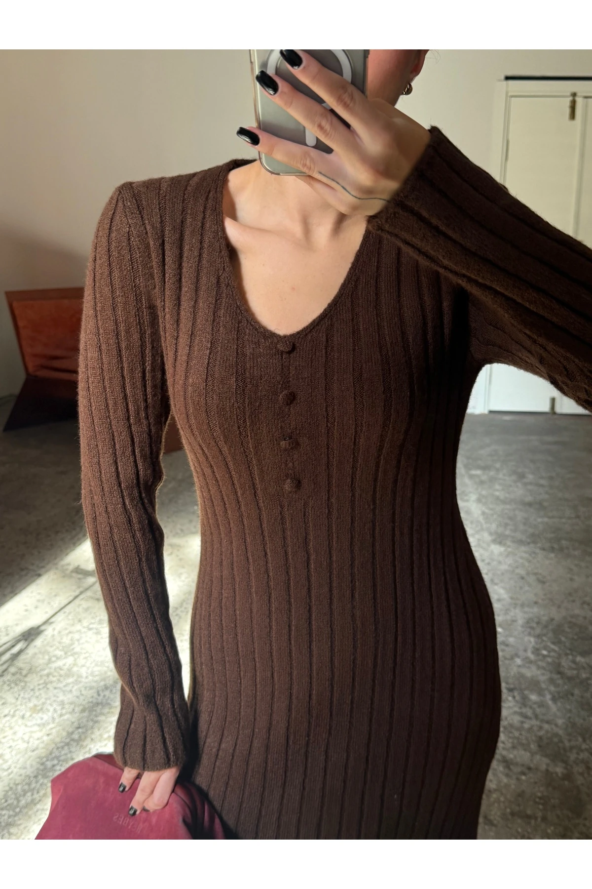 Triko, Düğmeli Midi Elbise