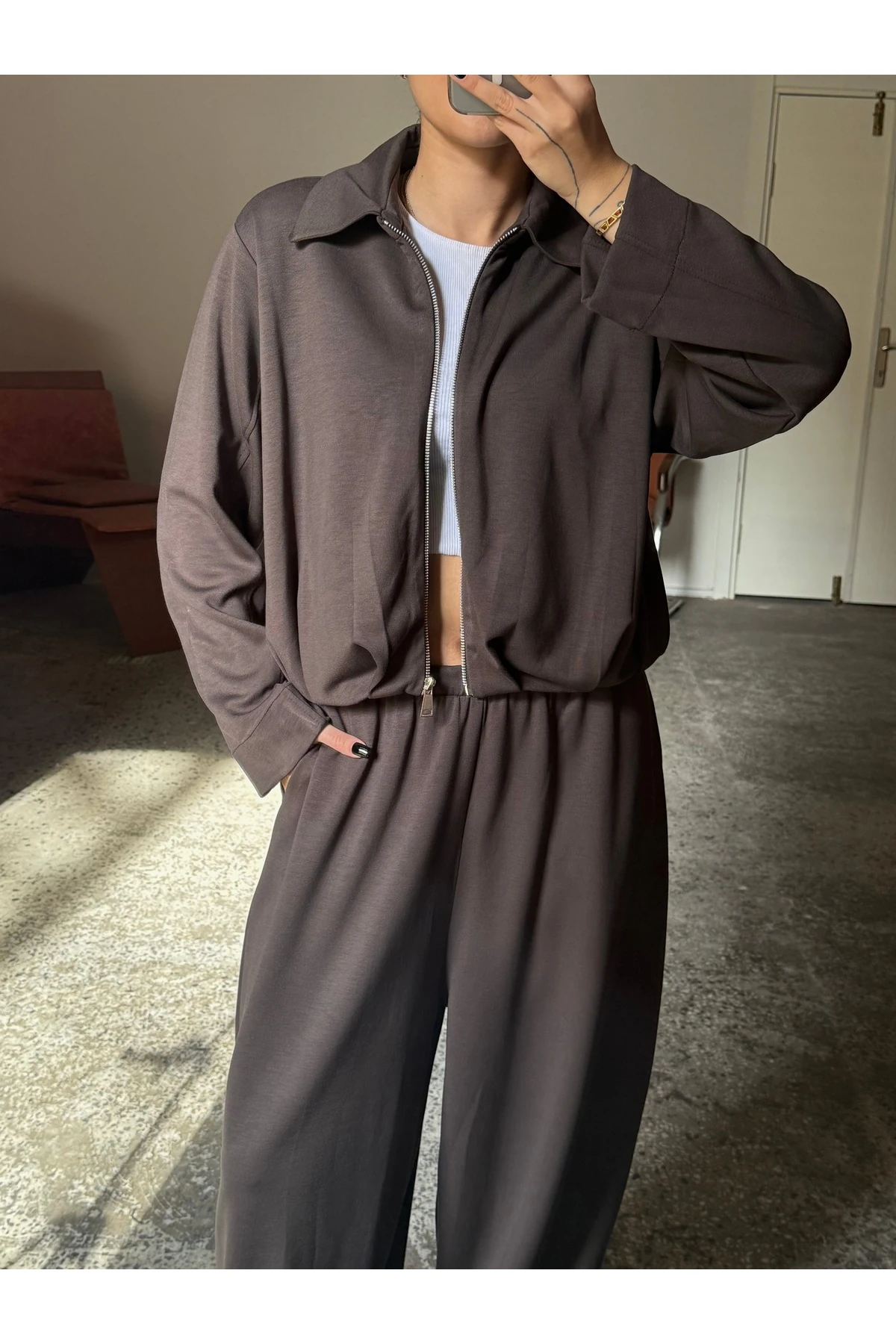 Modal, Fermuarlı Ceket-Şalvar 2'li Takım