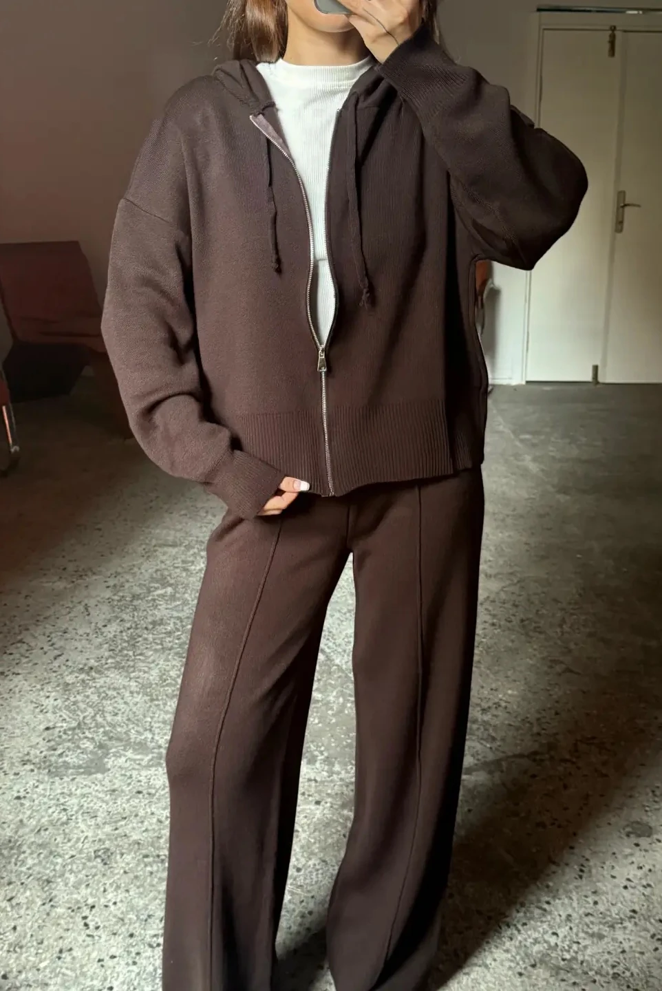 Yünlü, Kapüşonlu Hırka-Pantolon Takım