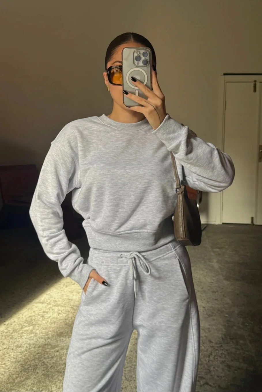 Pamuklu Bisiklet Yaka Sweat-Bağcıklı Eşofman Takım