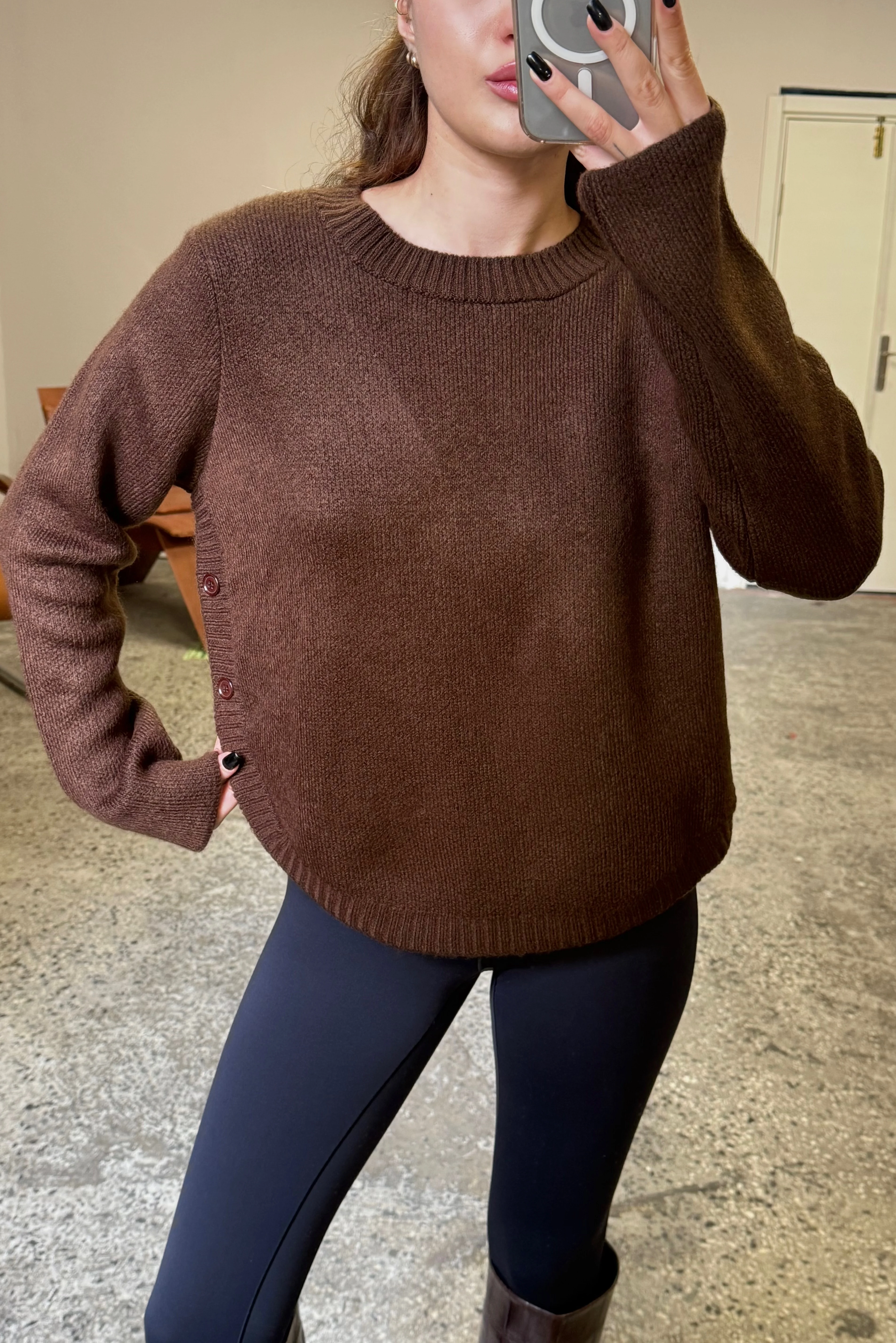 Yanı Düğmeli Bisiklet Yaka Kazak