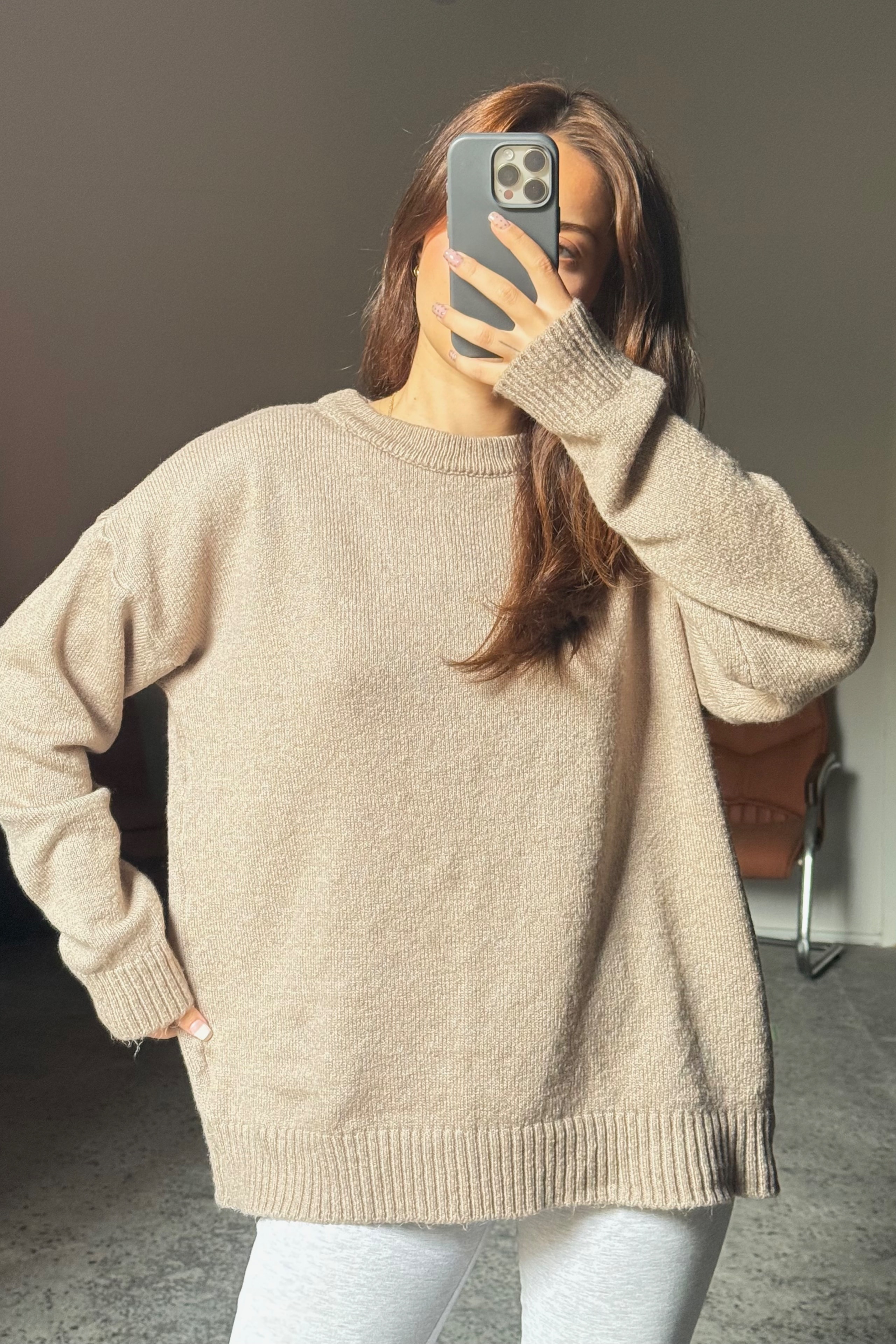  Oversize Bisiklet Yaka Şardonlu Kazak