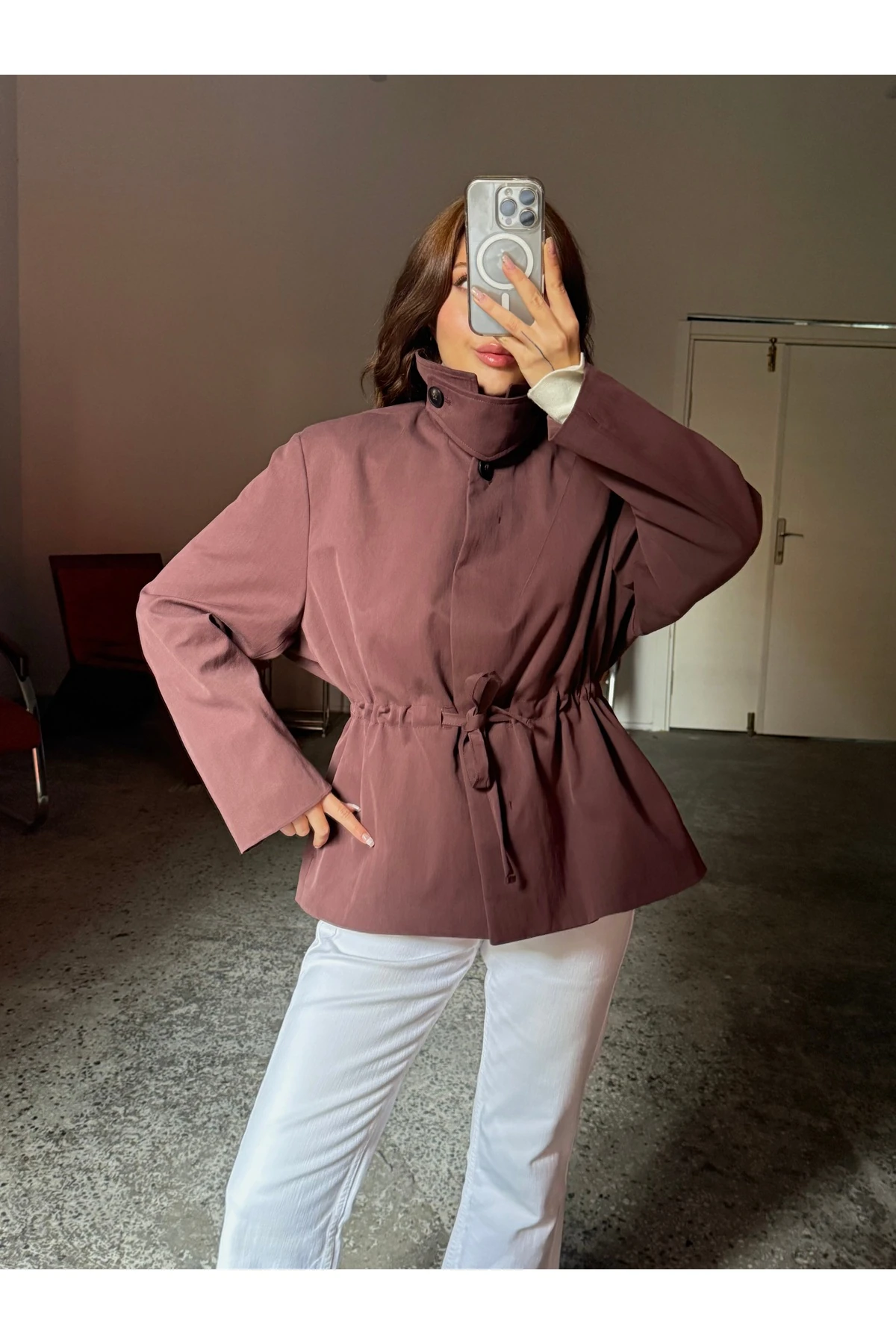 2 Farklı Yaka Biçimli Büzgülü Pamuk Mont