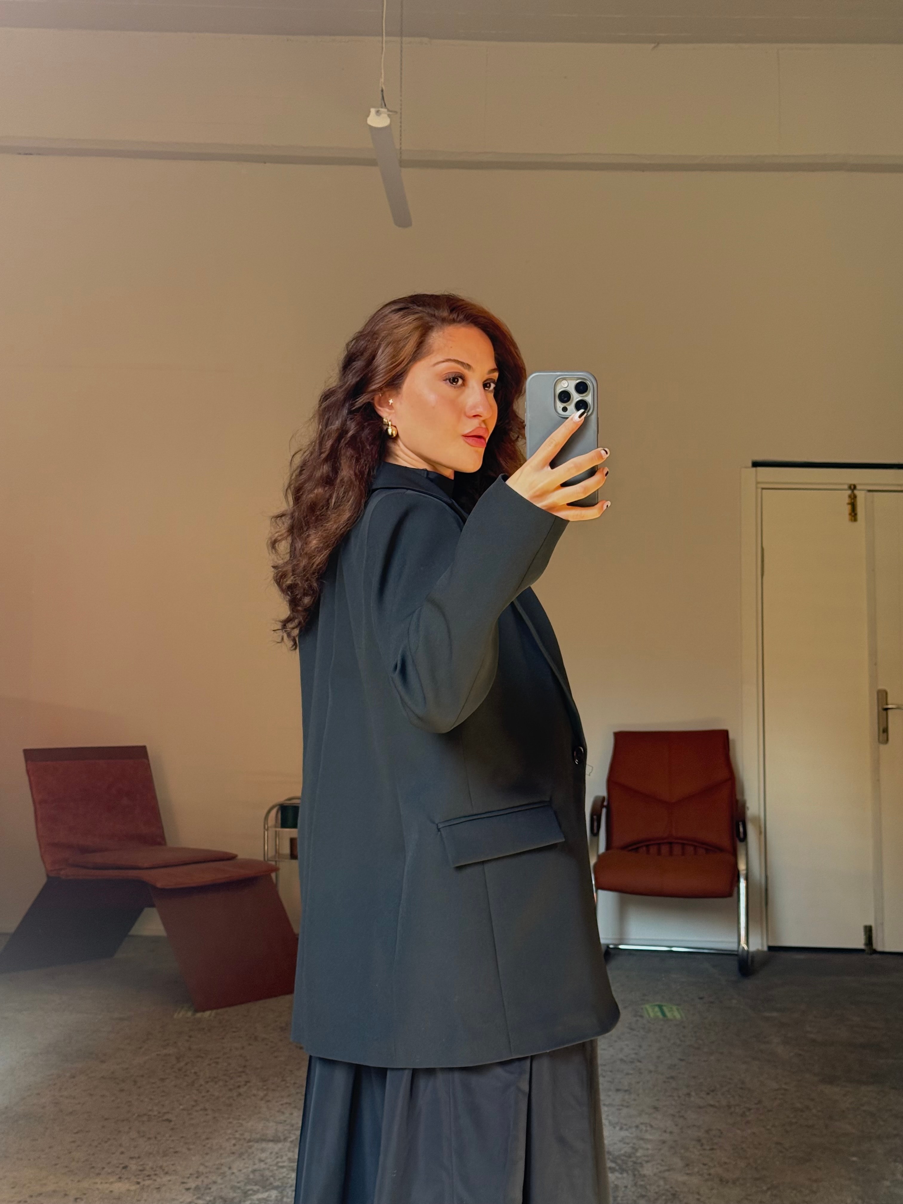 İçi Saten, Çizgi Astarlı Blazer Ceket