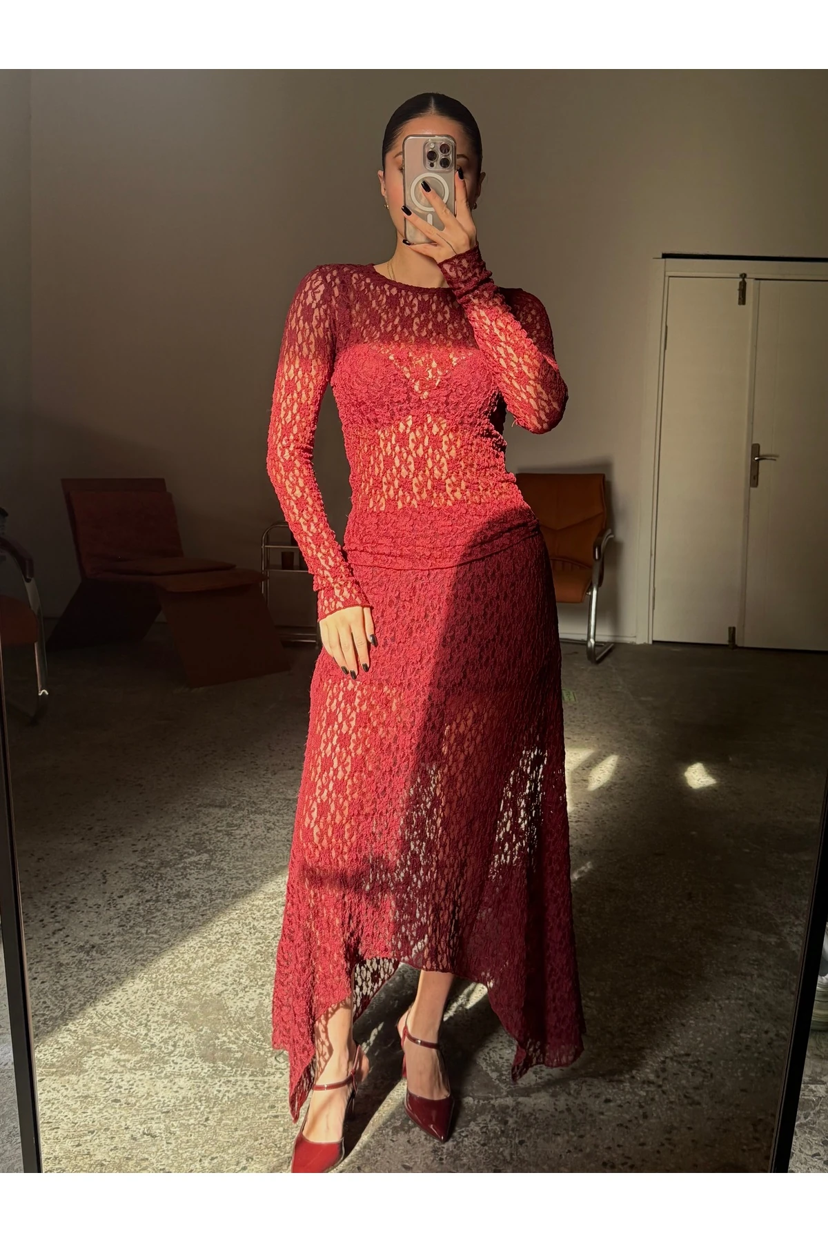 Dantelli, İçi Astarlı Uzun Asimetrik Etek