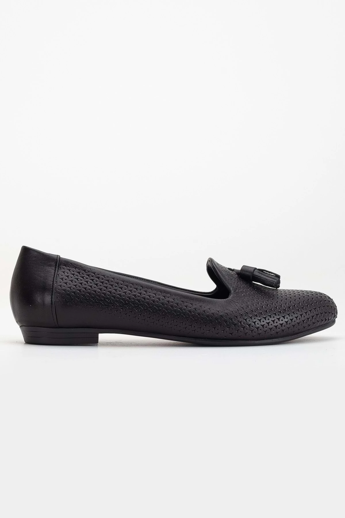 Kadın Hakiki Deri Baskılı Püsküllü Babet - SİYAH