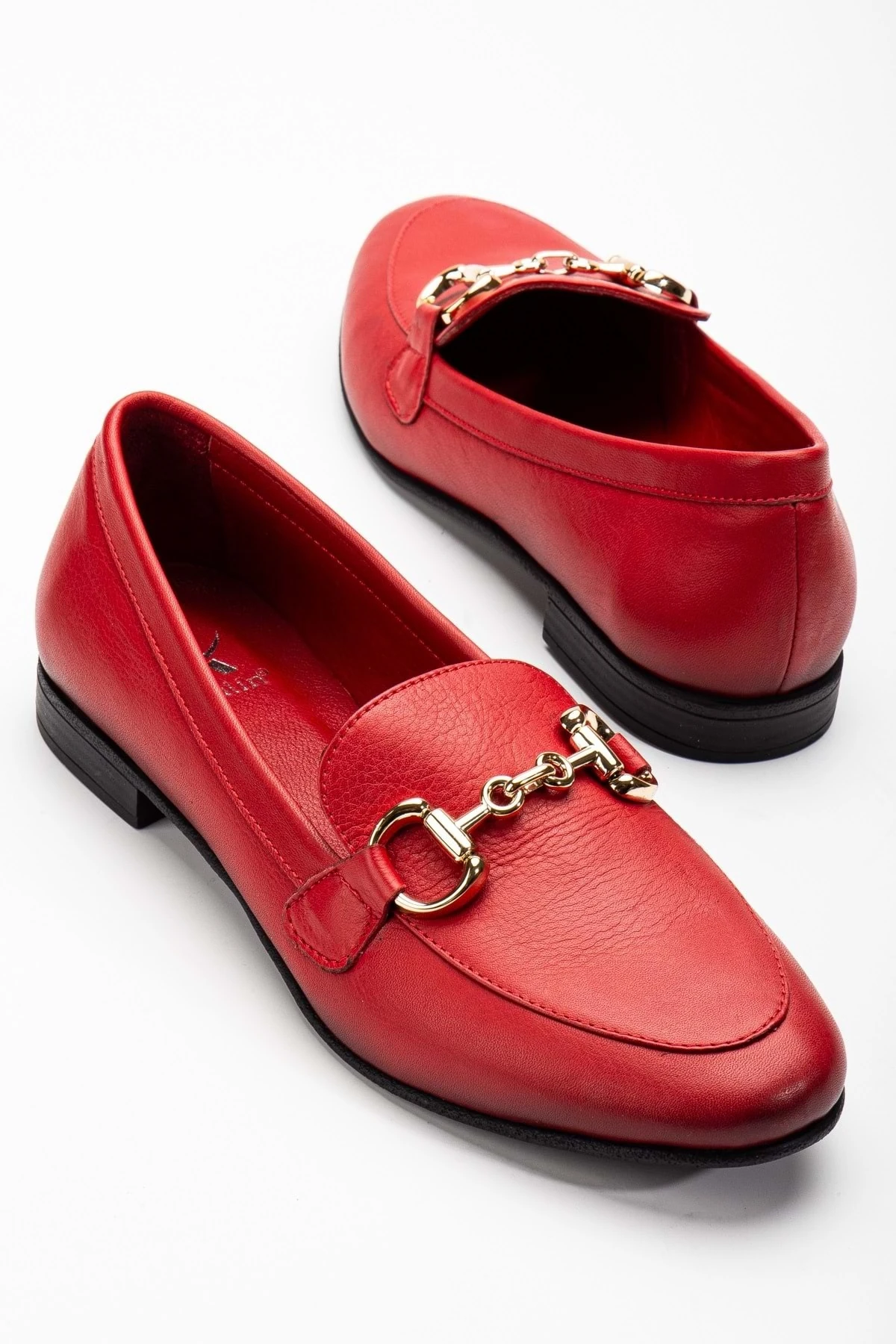 Kadın Hakiki Deri Tokalı Babet - KIRMIZI