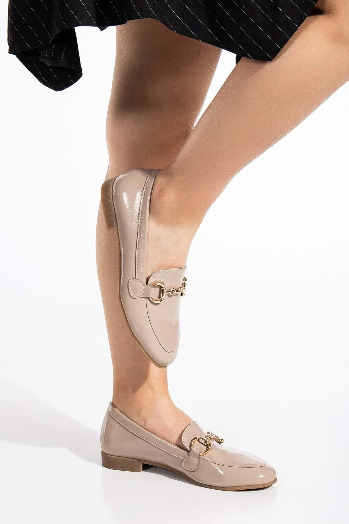 Kadın Hakiki Deri Tokalı Babet - VİZON RUGAN