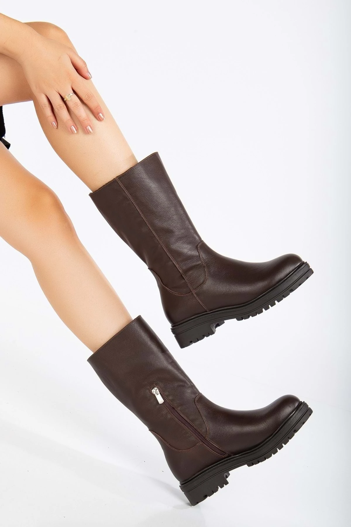 Kadın Hakiki Deri İçi Kürklü Fermuarlı Uzun Bot