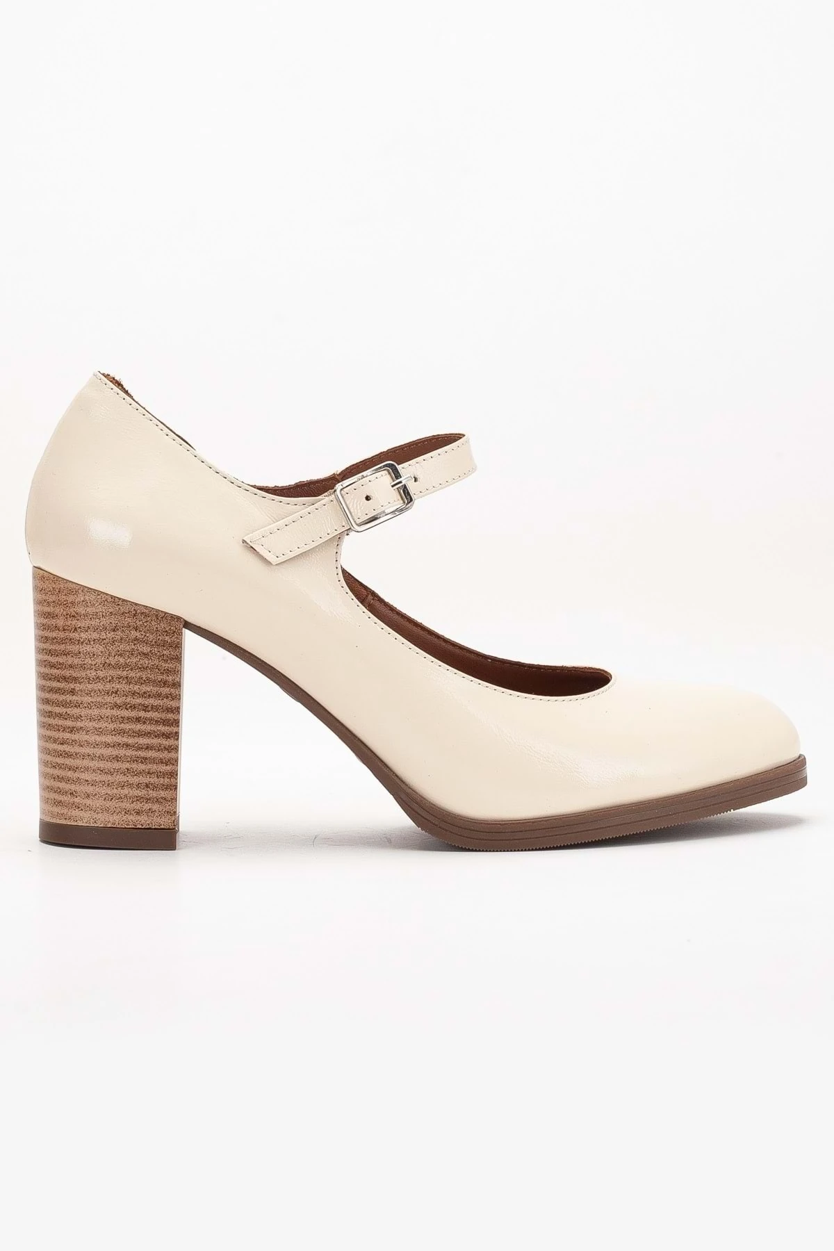 Kadın Hakiki Deri Bantlı Topuklu Ayakkabı - BEJ RUGAN