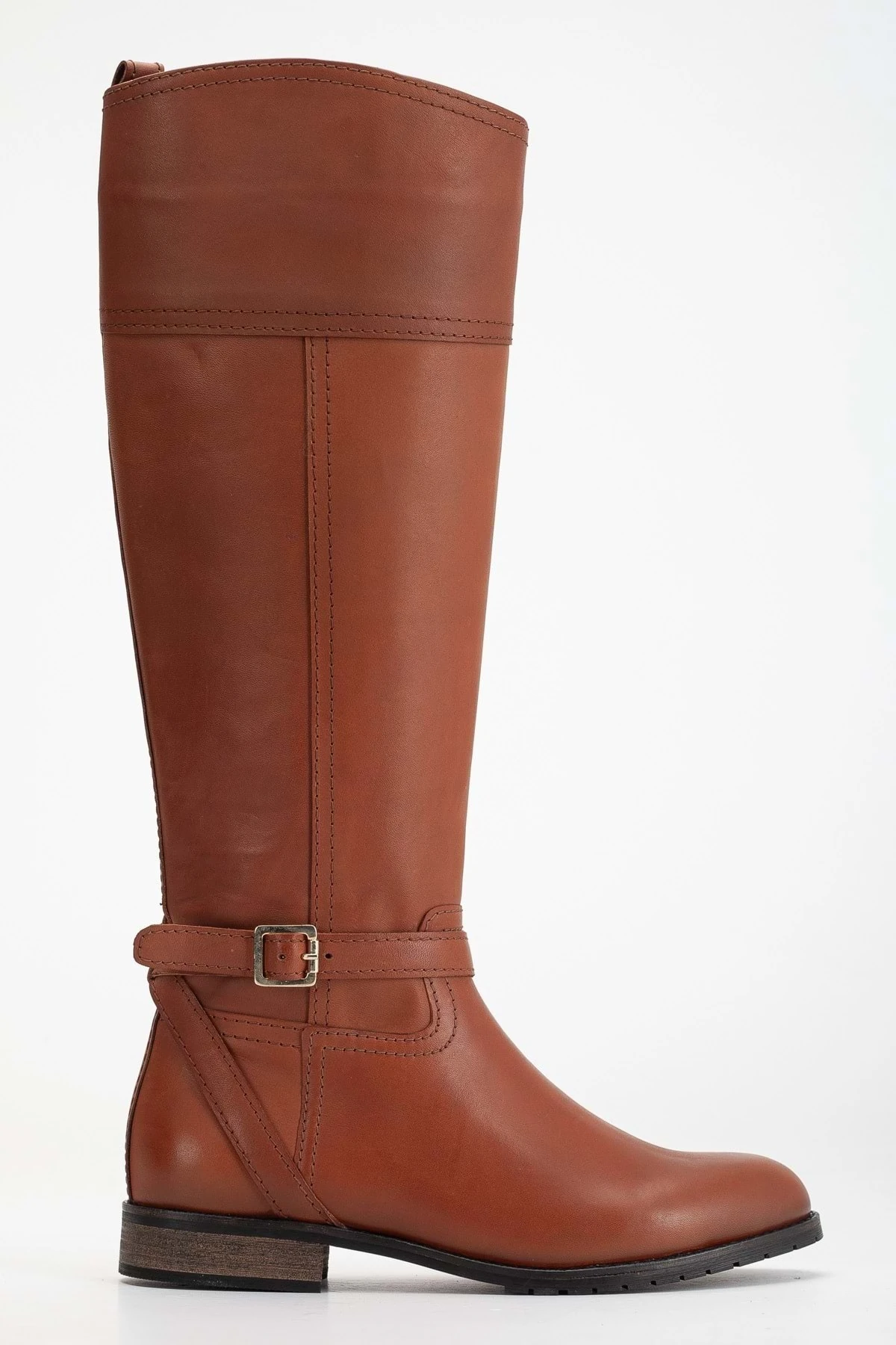 Kadın Hakiki Deri Tokalı Binici Çizme - Taba
